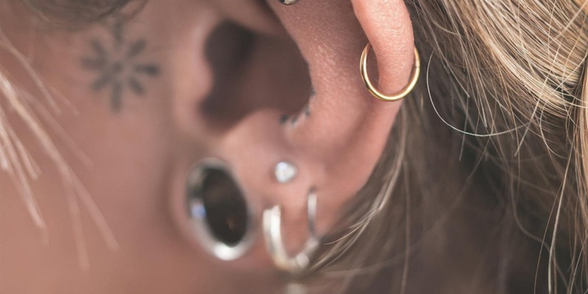 Tragus piercing jewellery - titanium stud in a tragus piercing