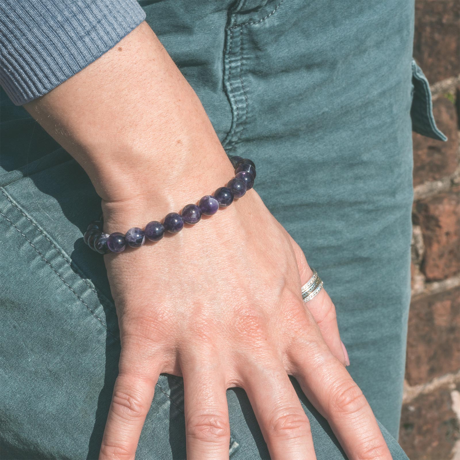 Amethyst Bead Stone Stretch Bracelet Model Shot