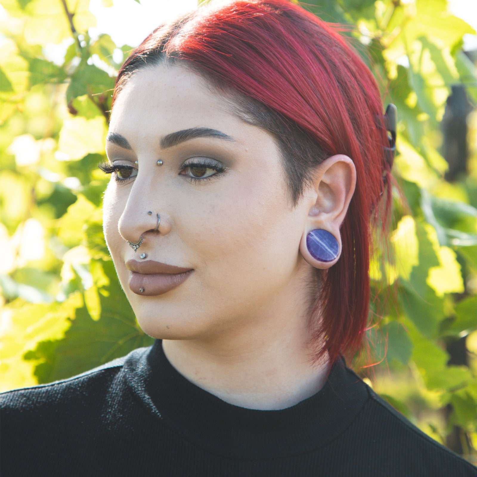 Amethyst Double Flare Stone Plug Model Shot