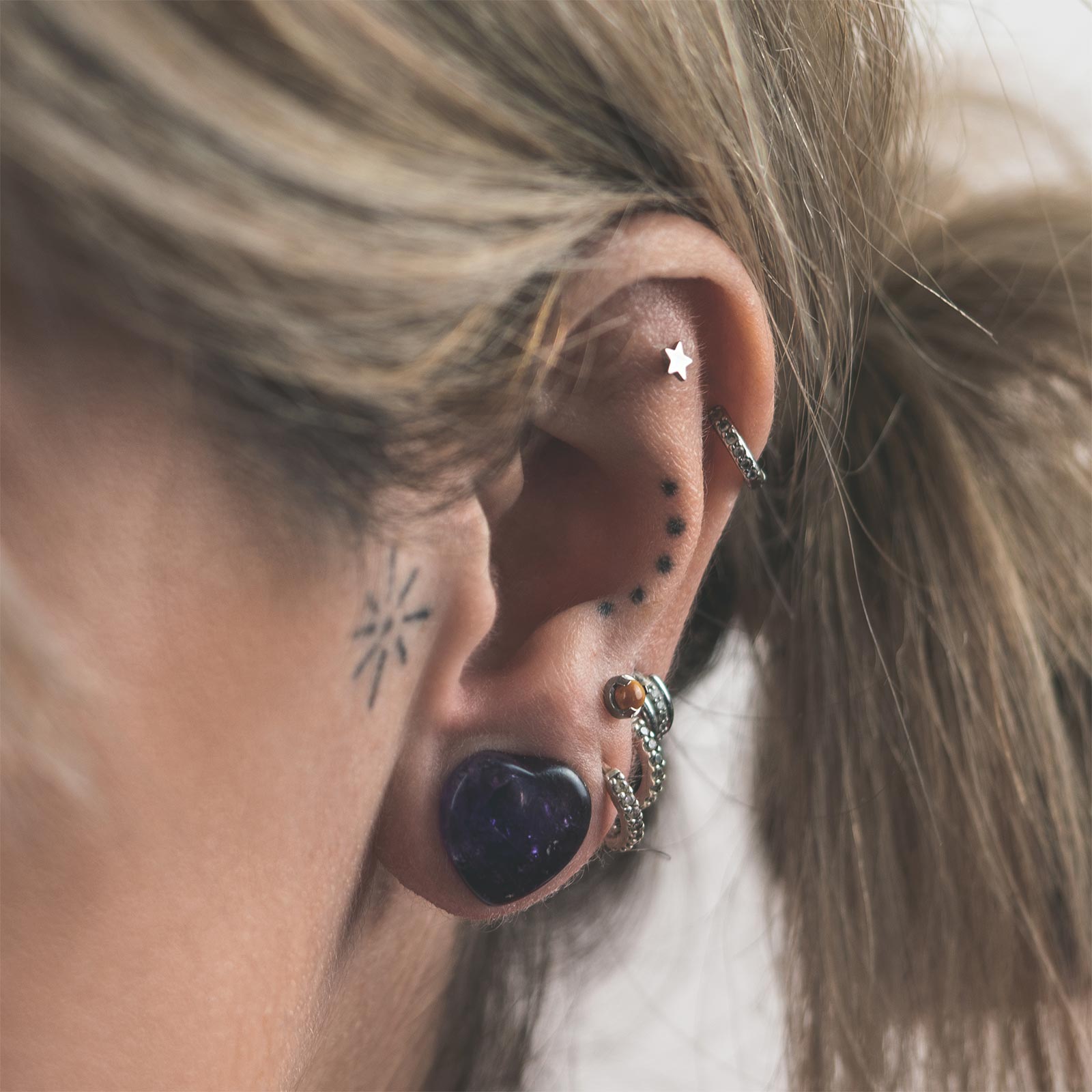 Amethyst Heart Shaped Double Flare Stone Plug Model Shot