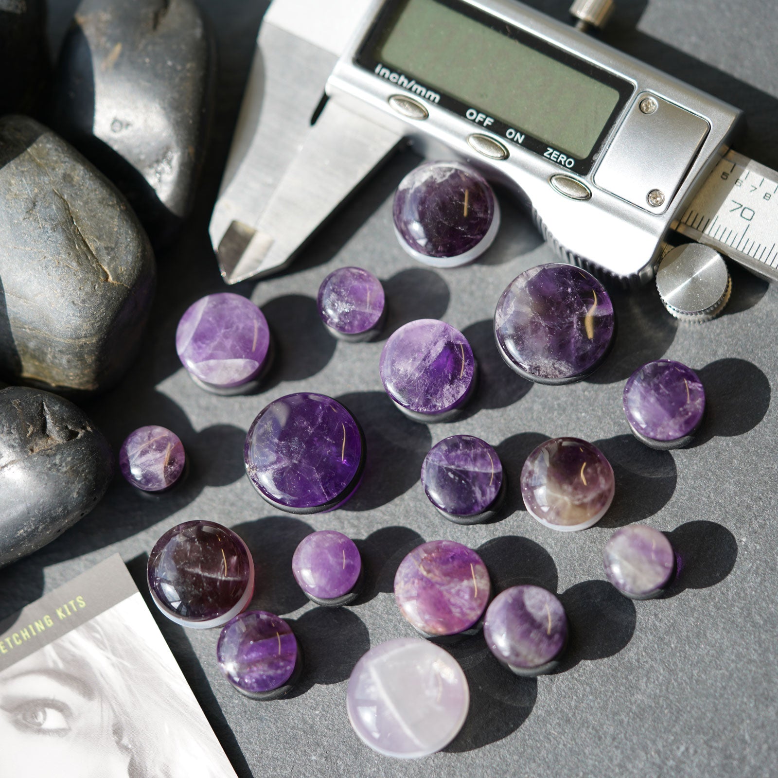 Amethyst Single Flare Convex Stone Plug Group Shot