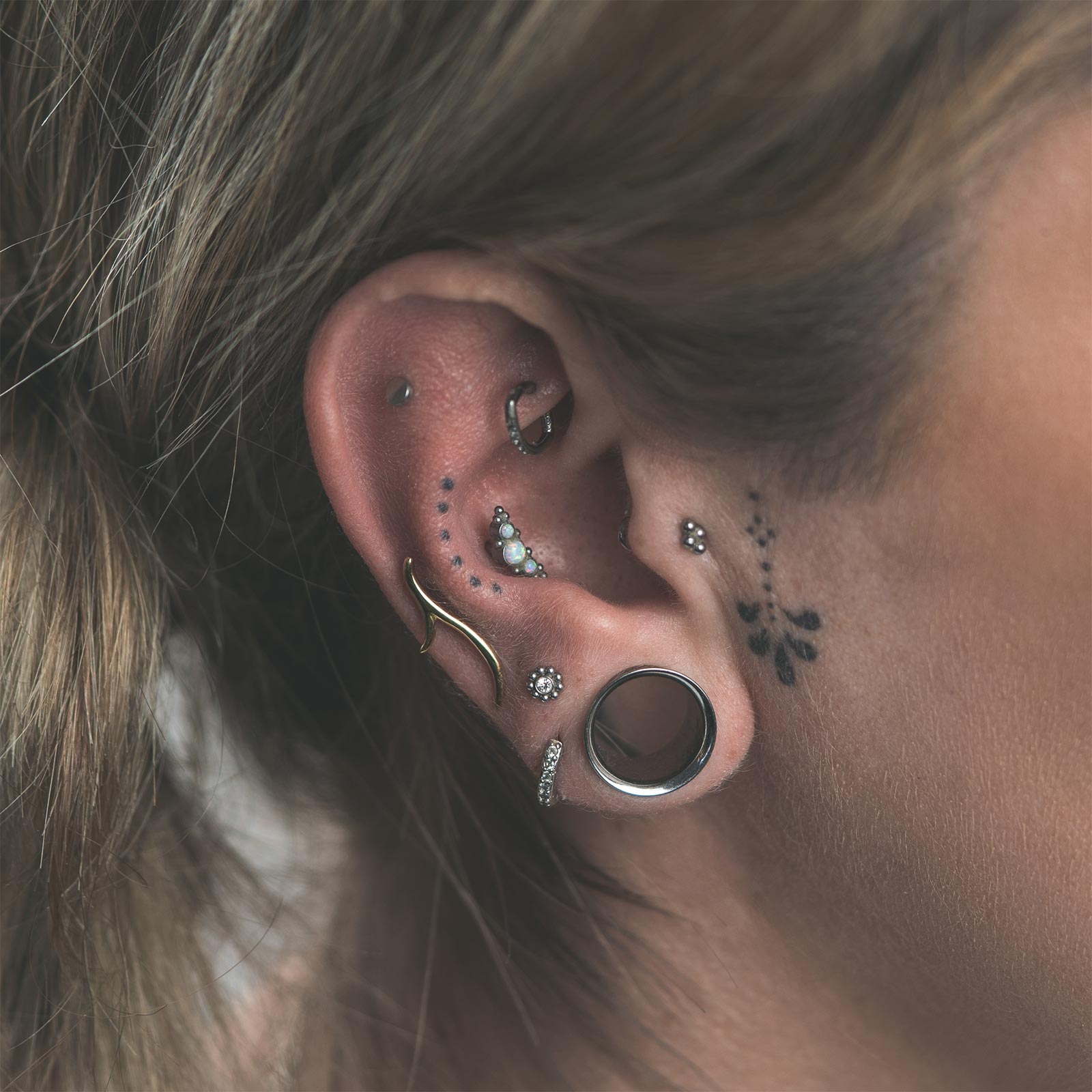 Antler Brass Ear Climber Model Shot