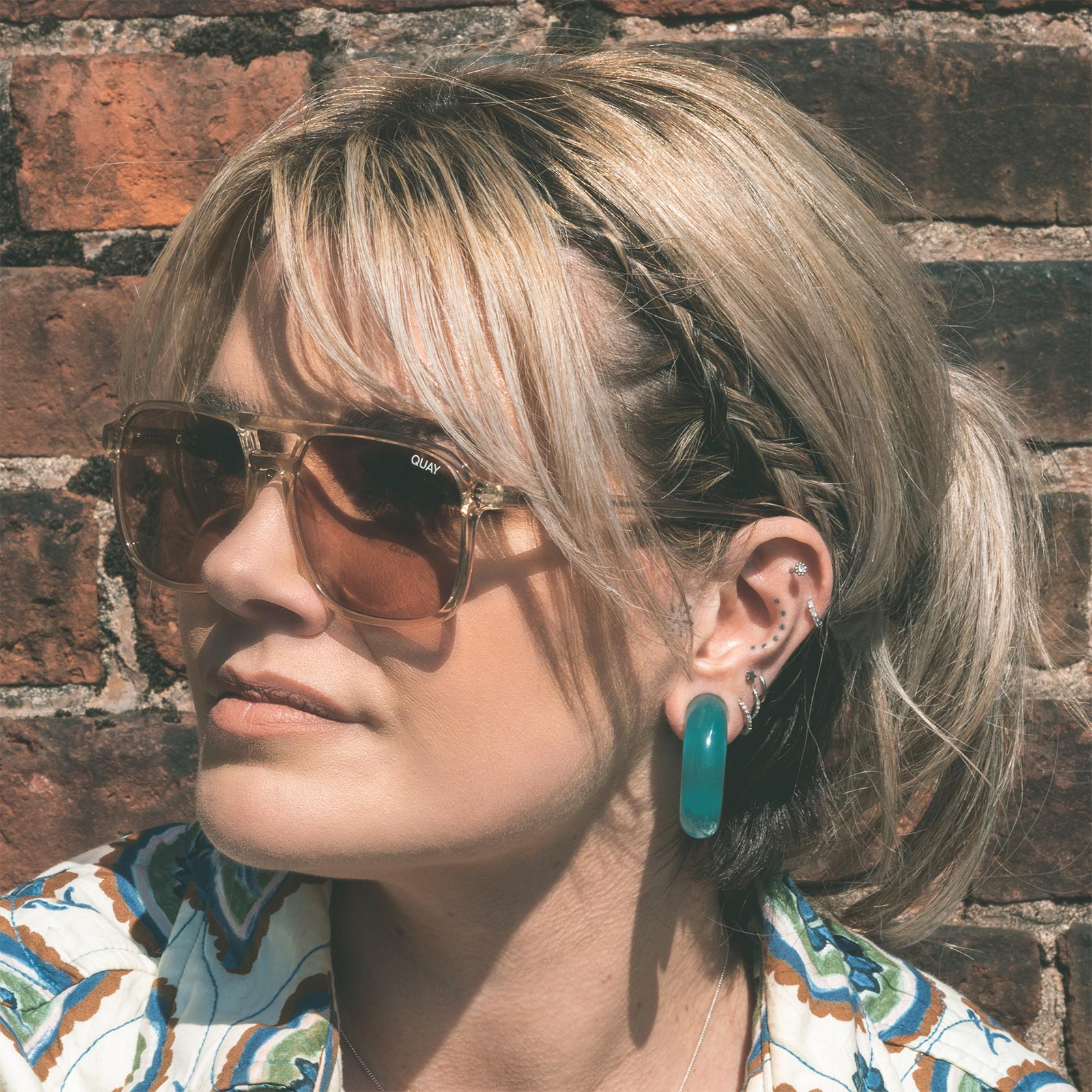 Aqua Cat's Eye Glass Ear Weight Model Shot