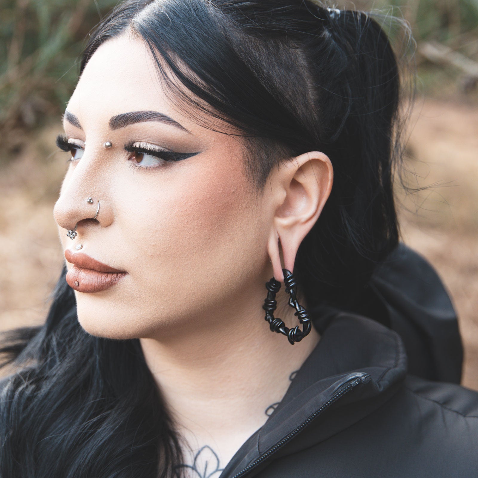 Barbed Wire Heart Black PVD Ear Weight Model Shot