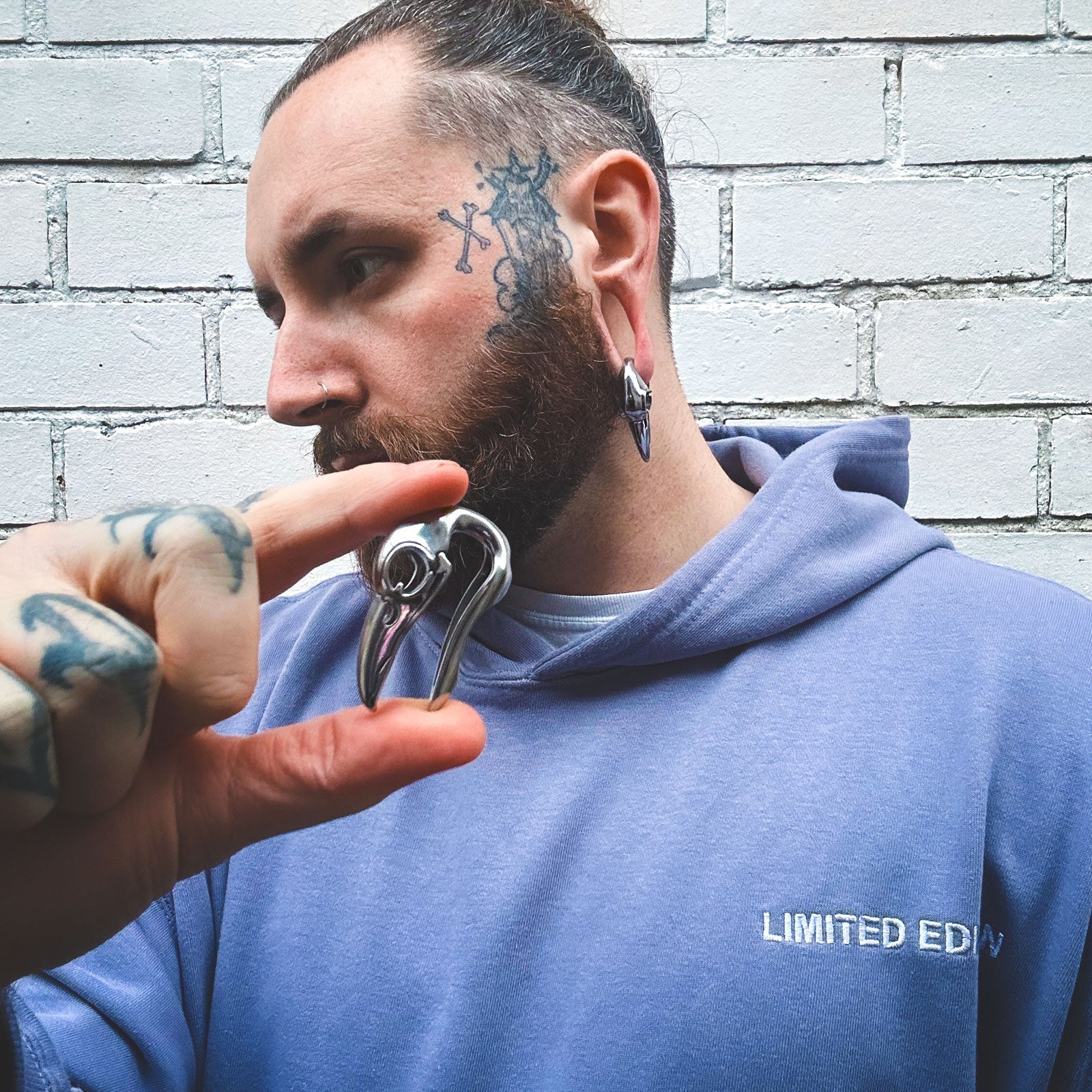 Bird Skull Surgical Steel Ear Weight Close Up