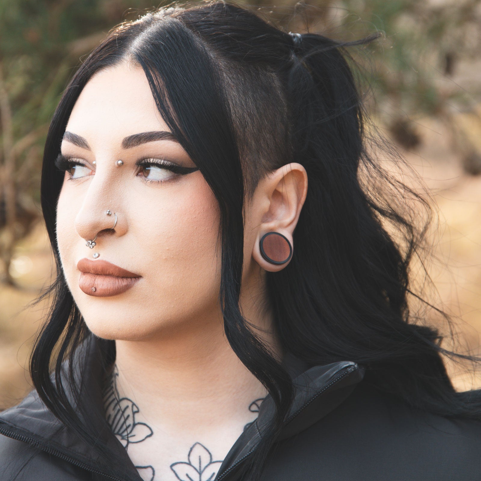 Black Areng Wood Double Flare Concave Plug With Saba Wood Inlay Model Shot