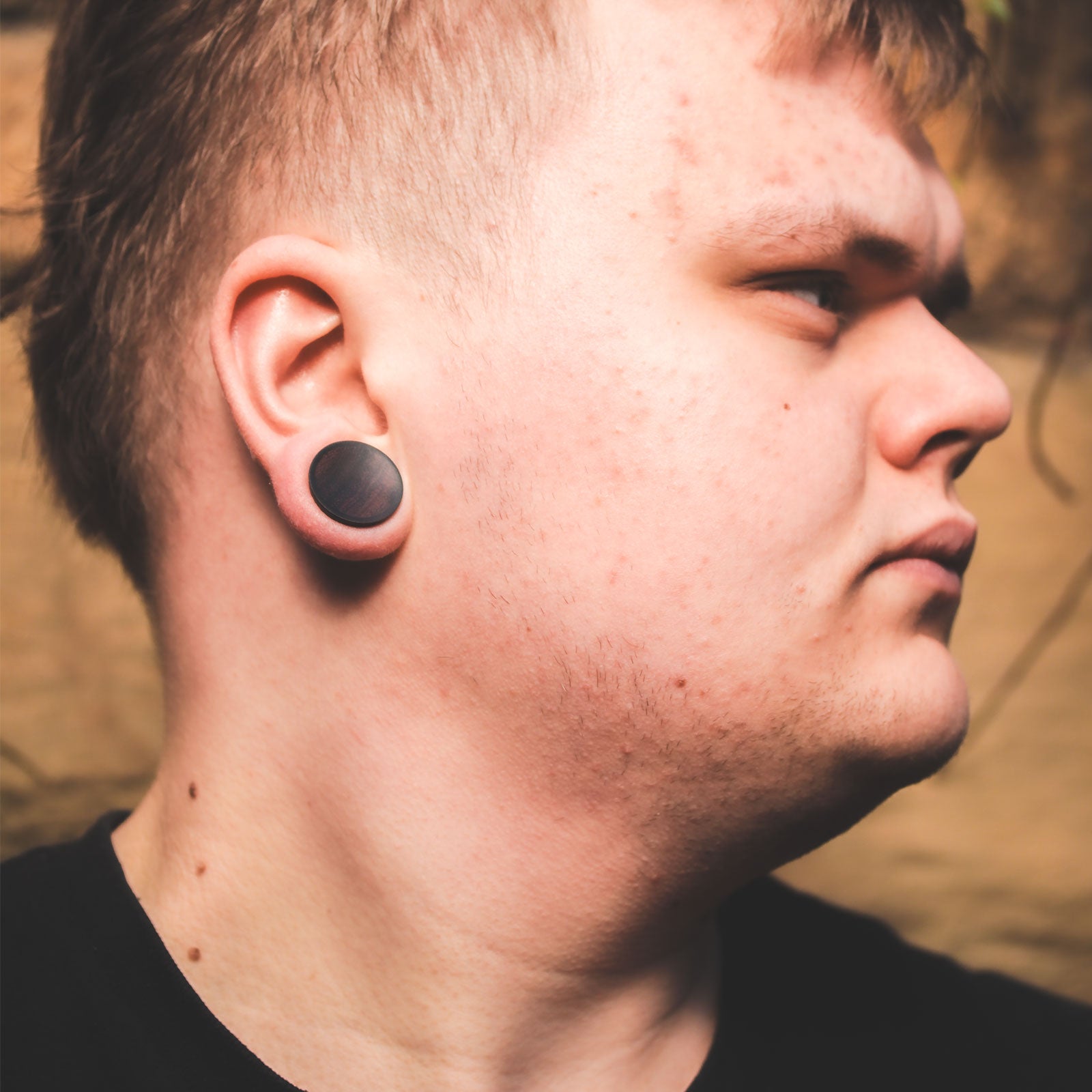 Black Areng Wood Double Flare Concave Plug With Sono Wood Inlay Model Shot