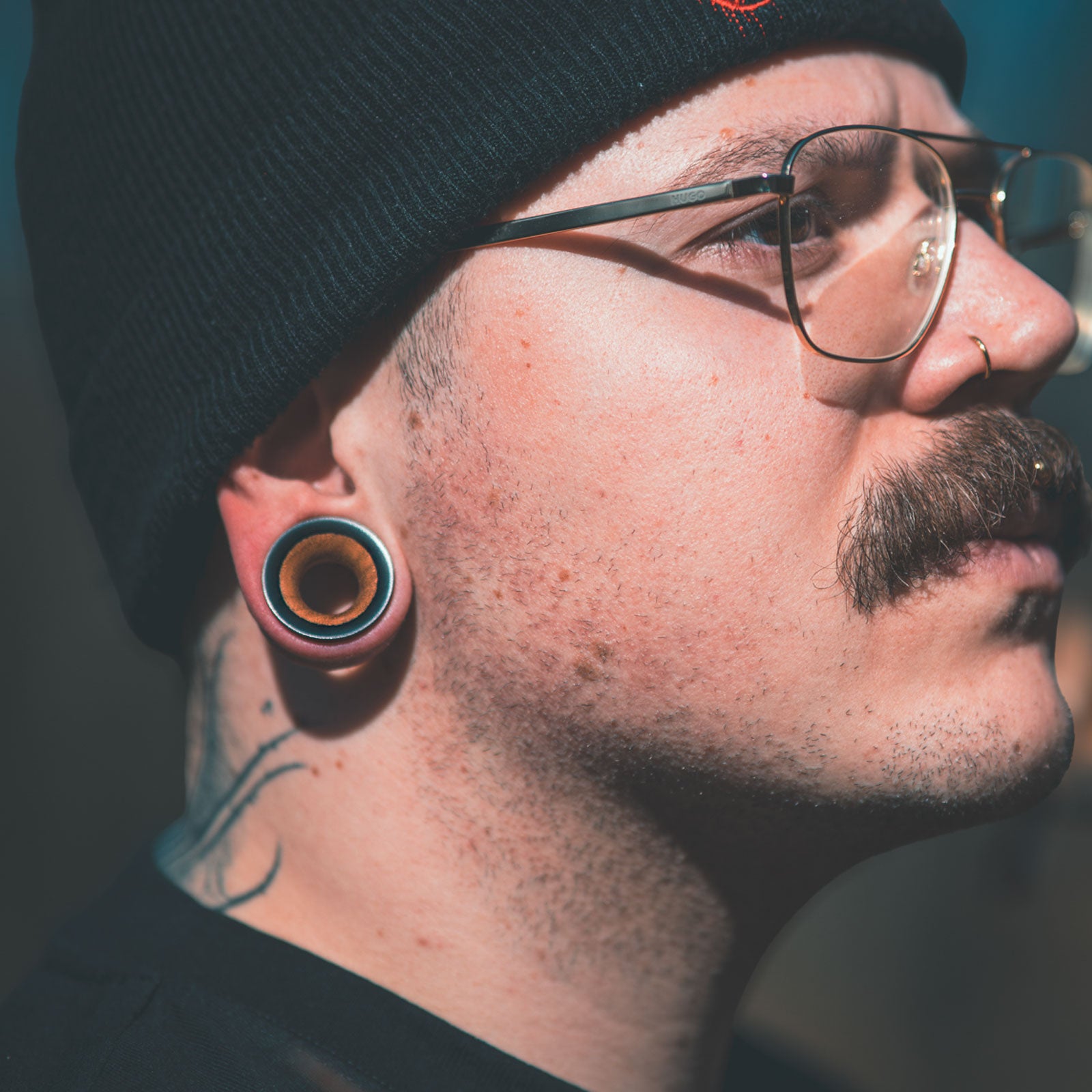 Black Areng Wood Double Flare Concave Tunnel With Olive Wood Inlay Model Shot