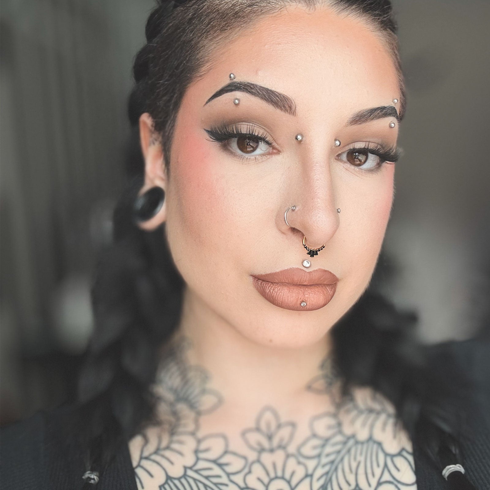 Black Bejewelled Gold PVD Titanium Septum Clicker Model Shot