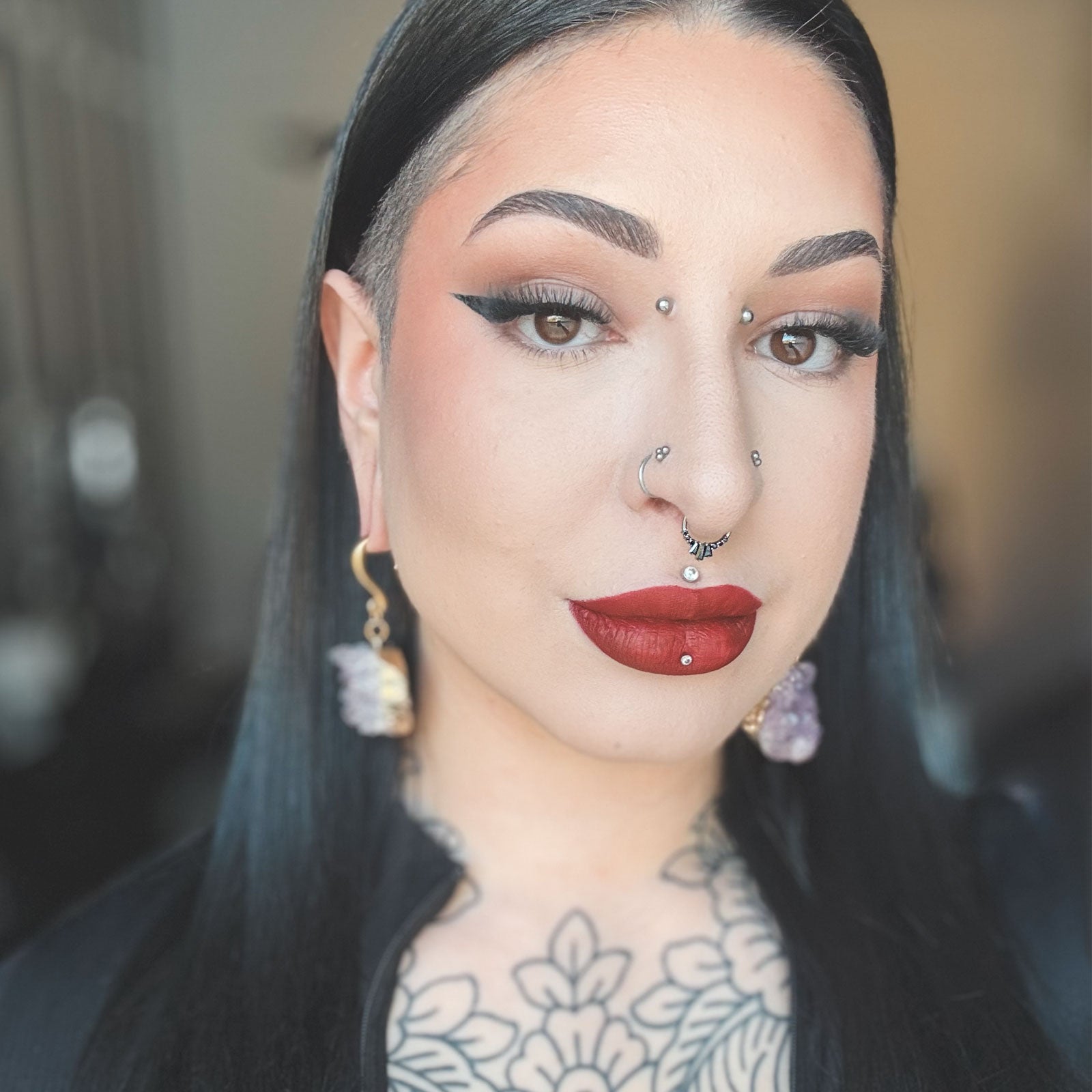 Black Bejewelled Titanium Septum Clicker Model Shot