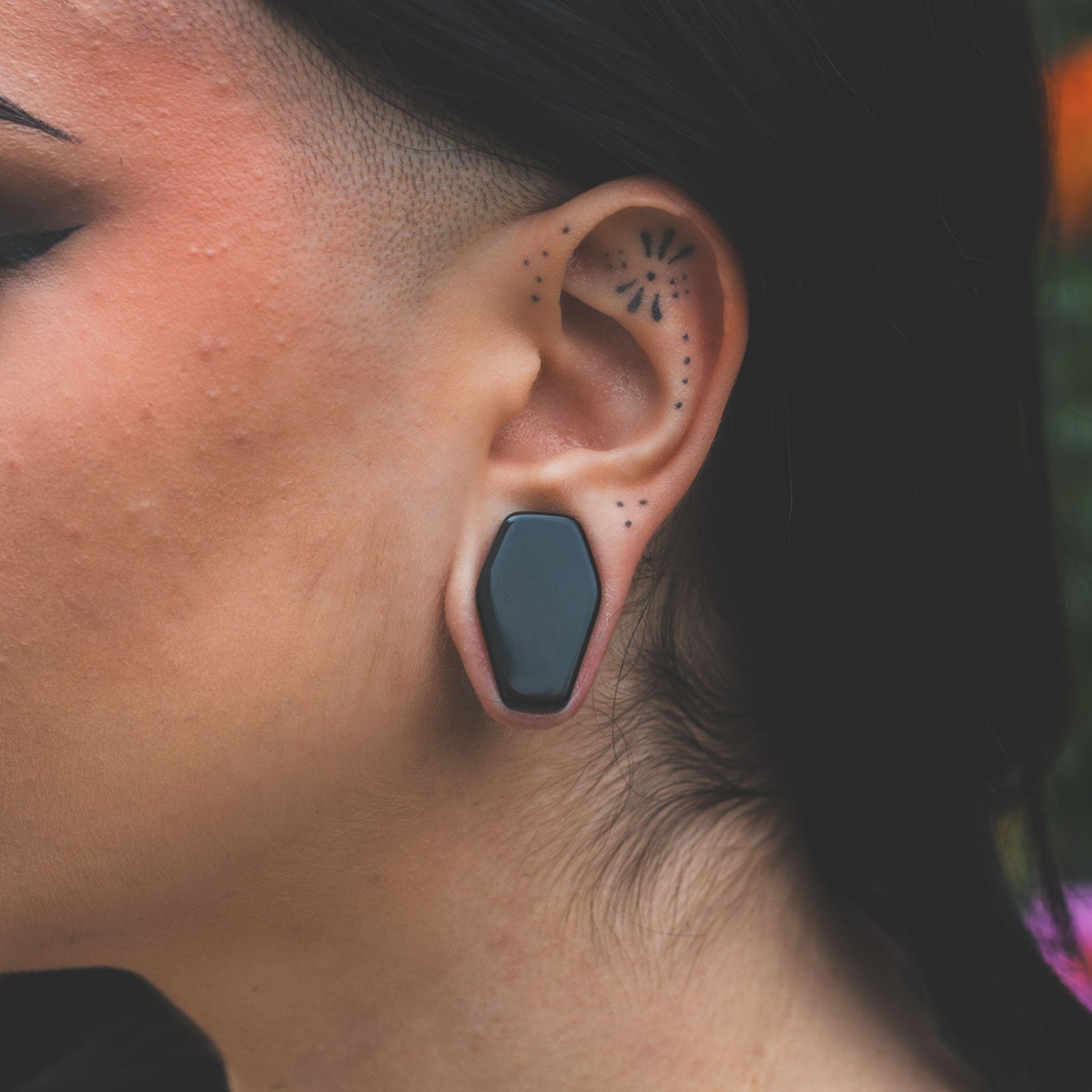 Black Onyx Double Flare Coffin Stone Plug Model Shot