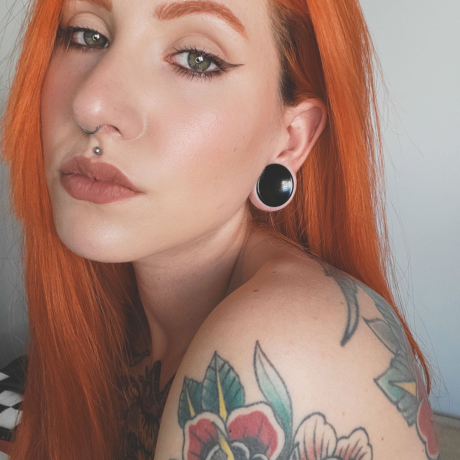 Black Onyx Double Flare Concave Stone Plug Model Shot