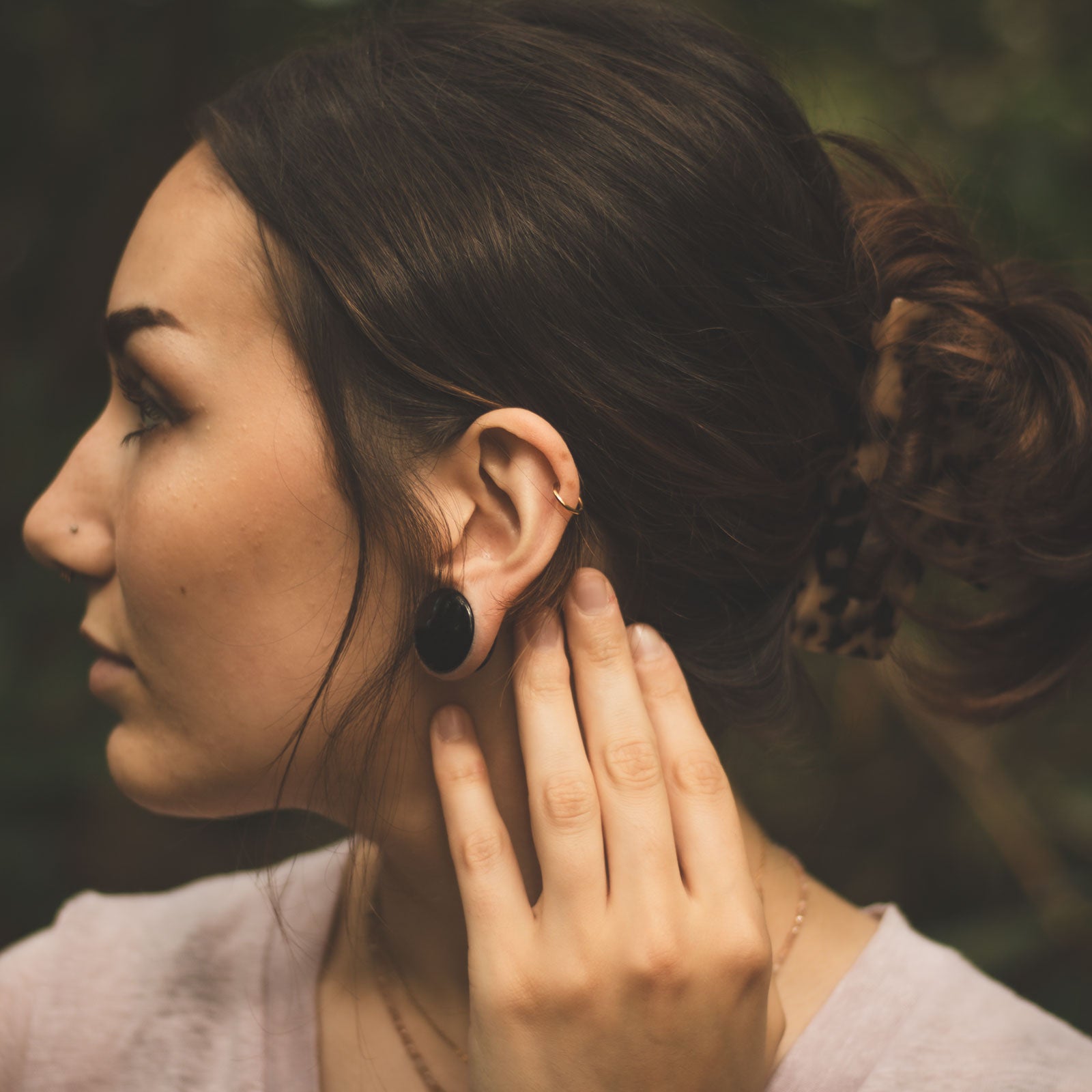 Black Onyx Double Flare Convex Stone Plug Model Shot