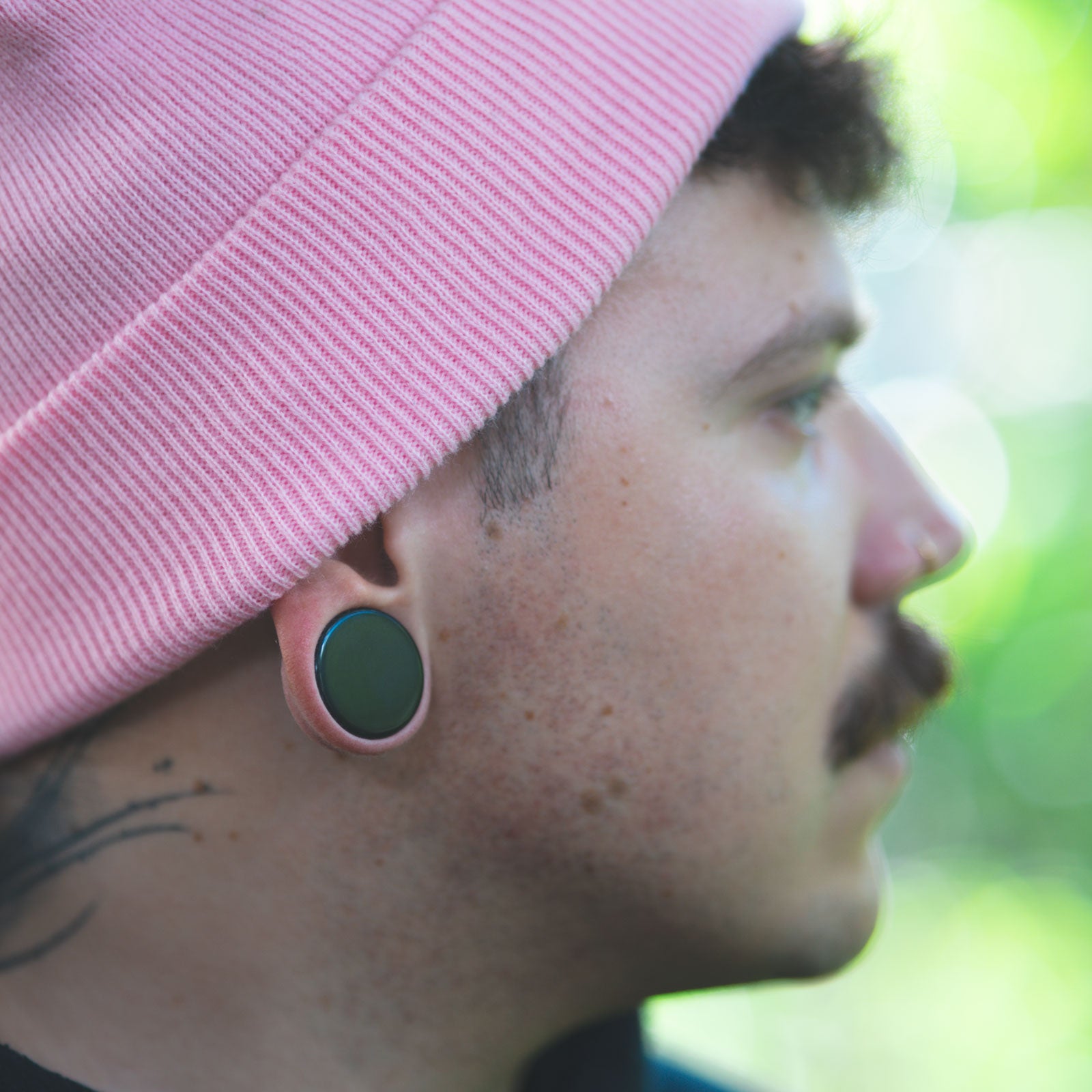 Black Onyx Double Flare Stone Plug Model Shot Close Up