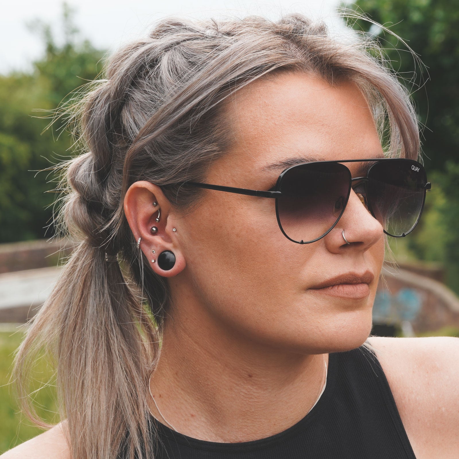 Black Onyx Single Flare Convex Stone Plug