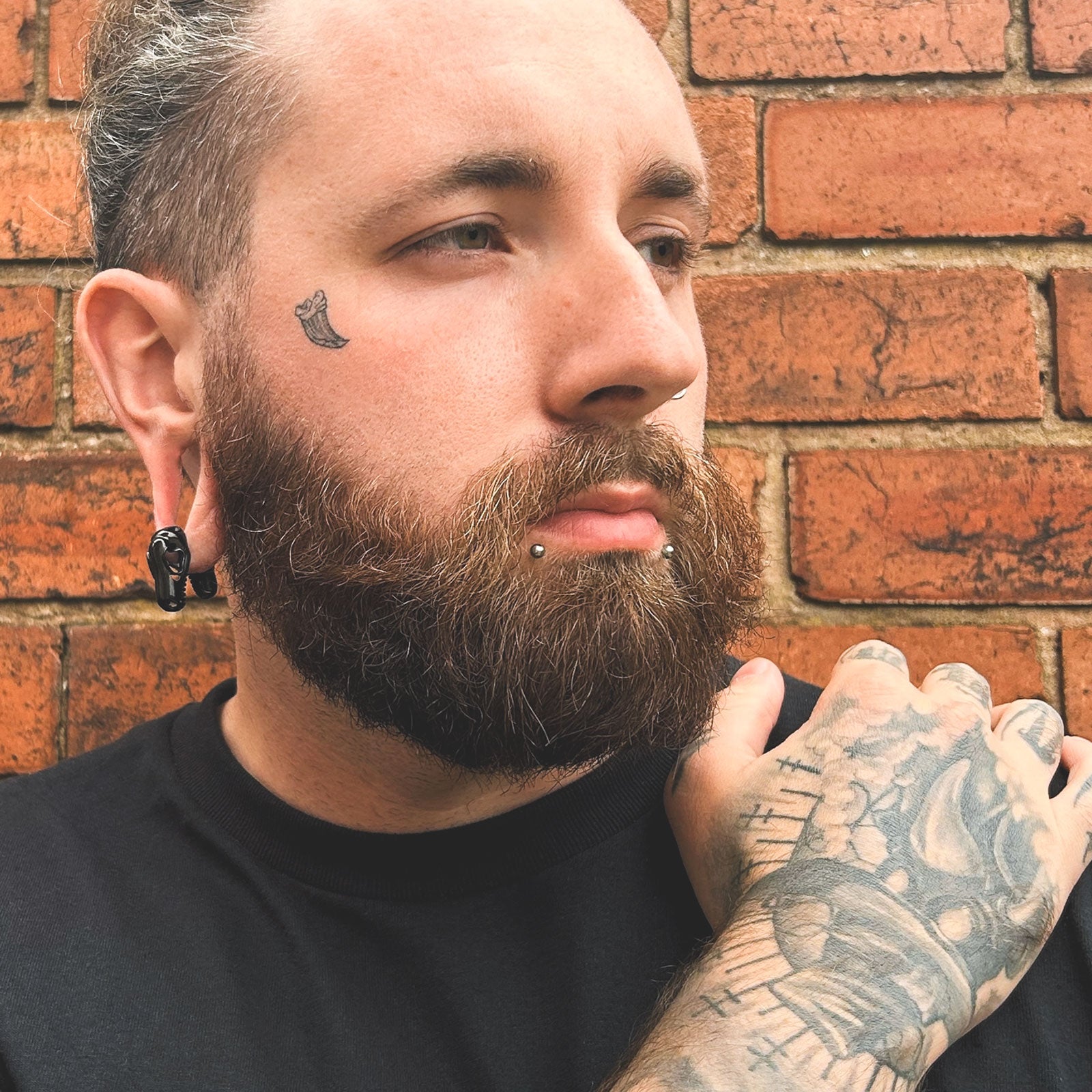 Black PVD Dino Skull Ear Weight Model Shot