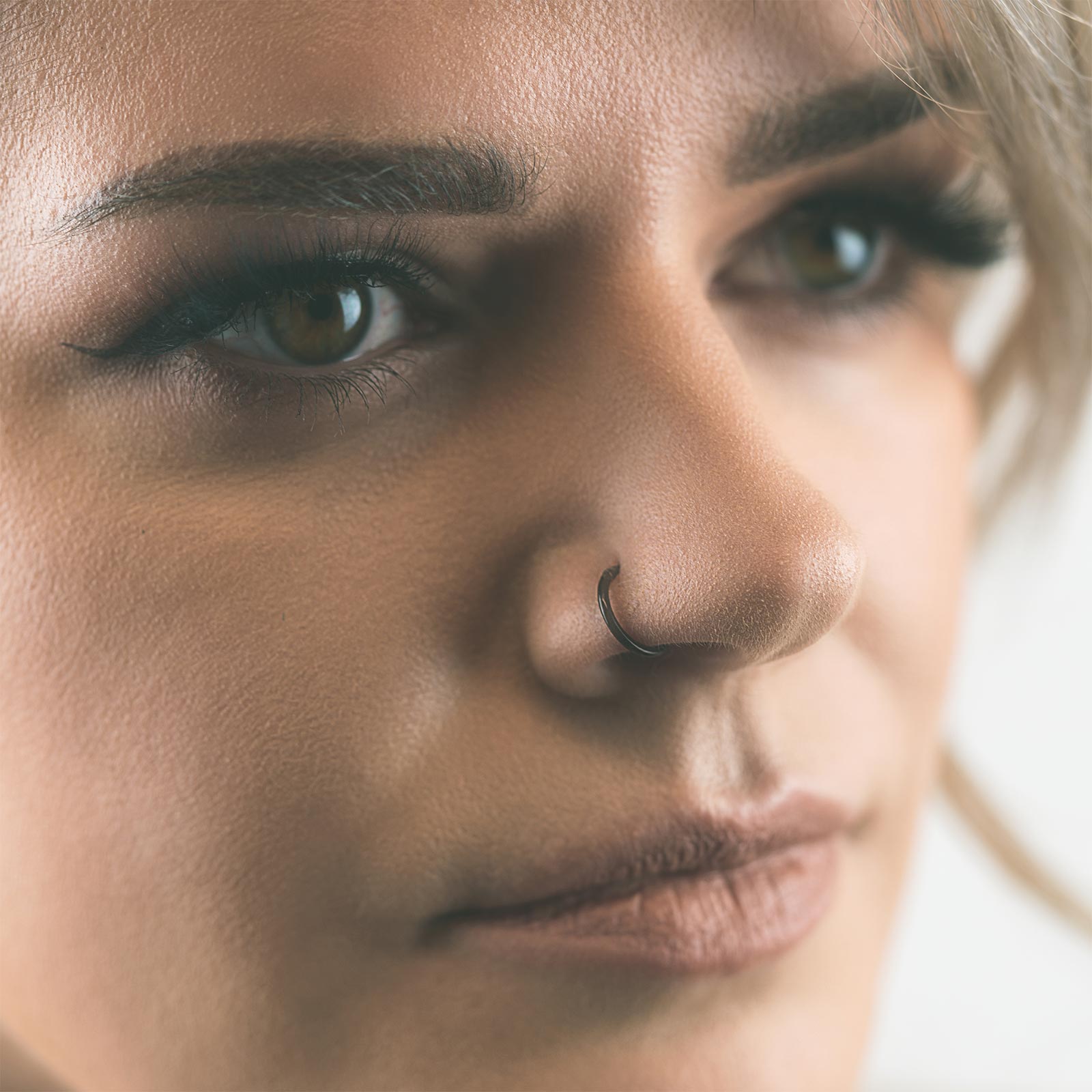 Black PVD Titanium Seamless Nose Ring Model Shot