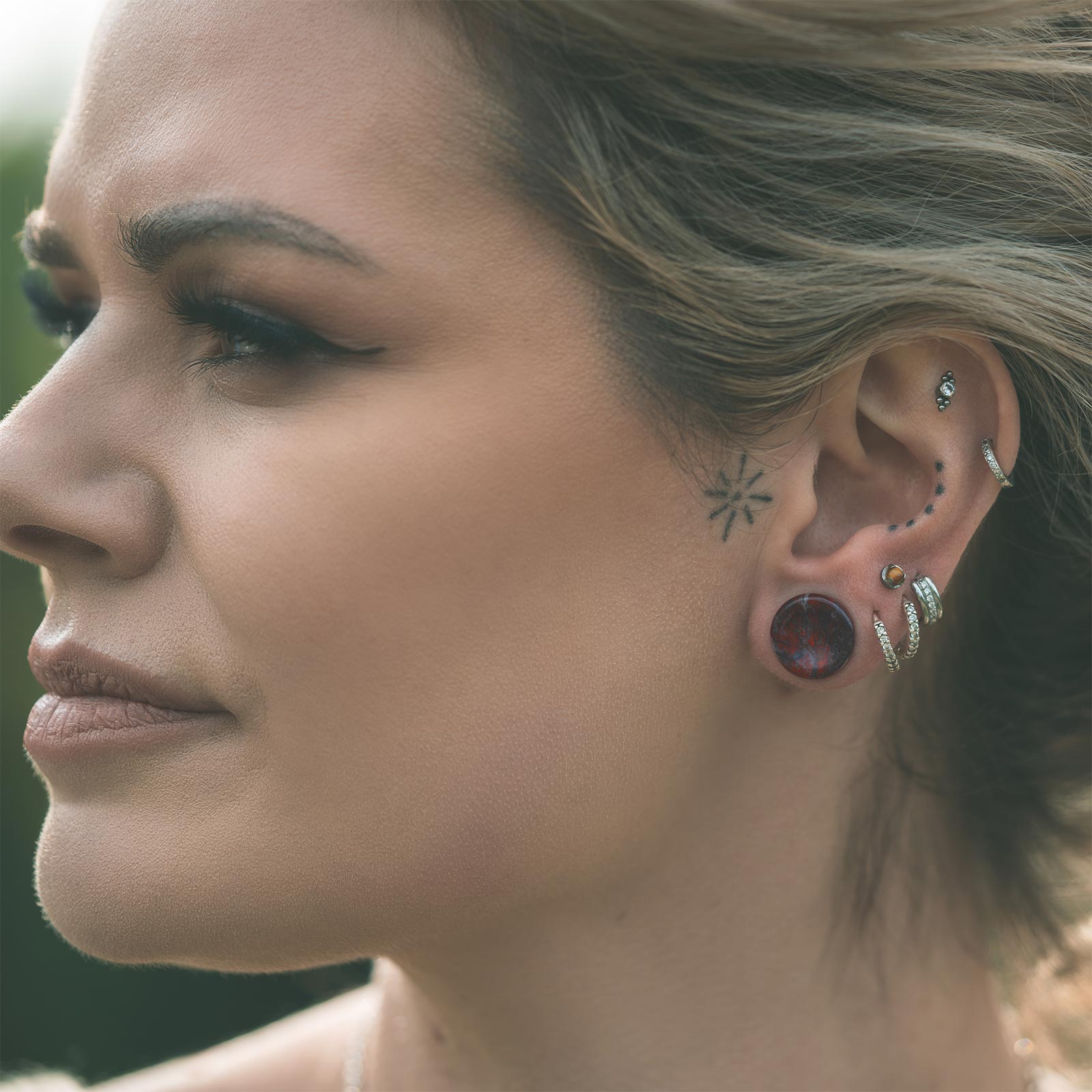 Bloodstone Double Flare Concave Stone Plug Model Shot