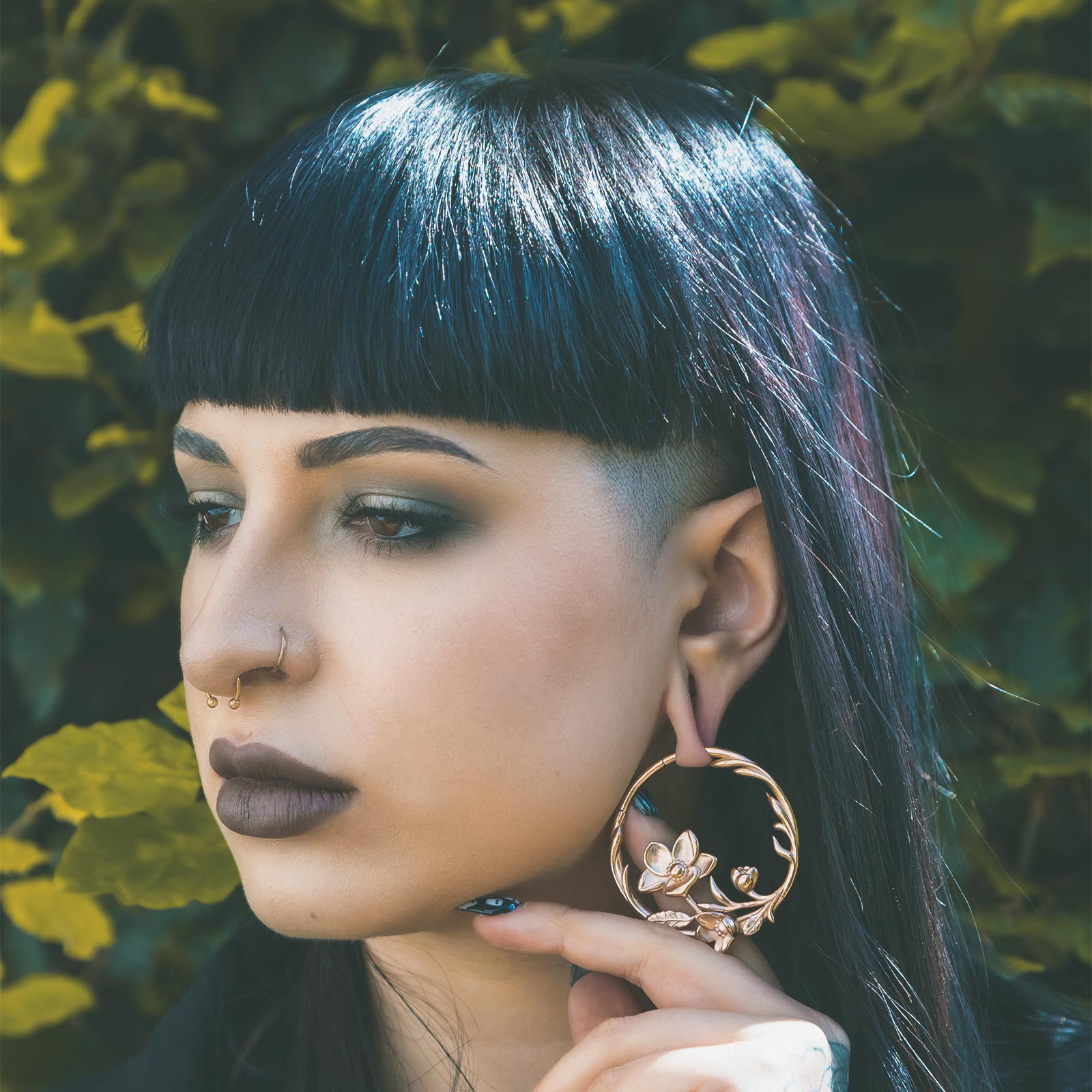 Blossom Flower Rose Gold PVD Hoop Magnetic Ear Weight Model Shot