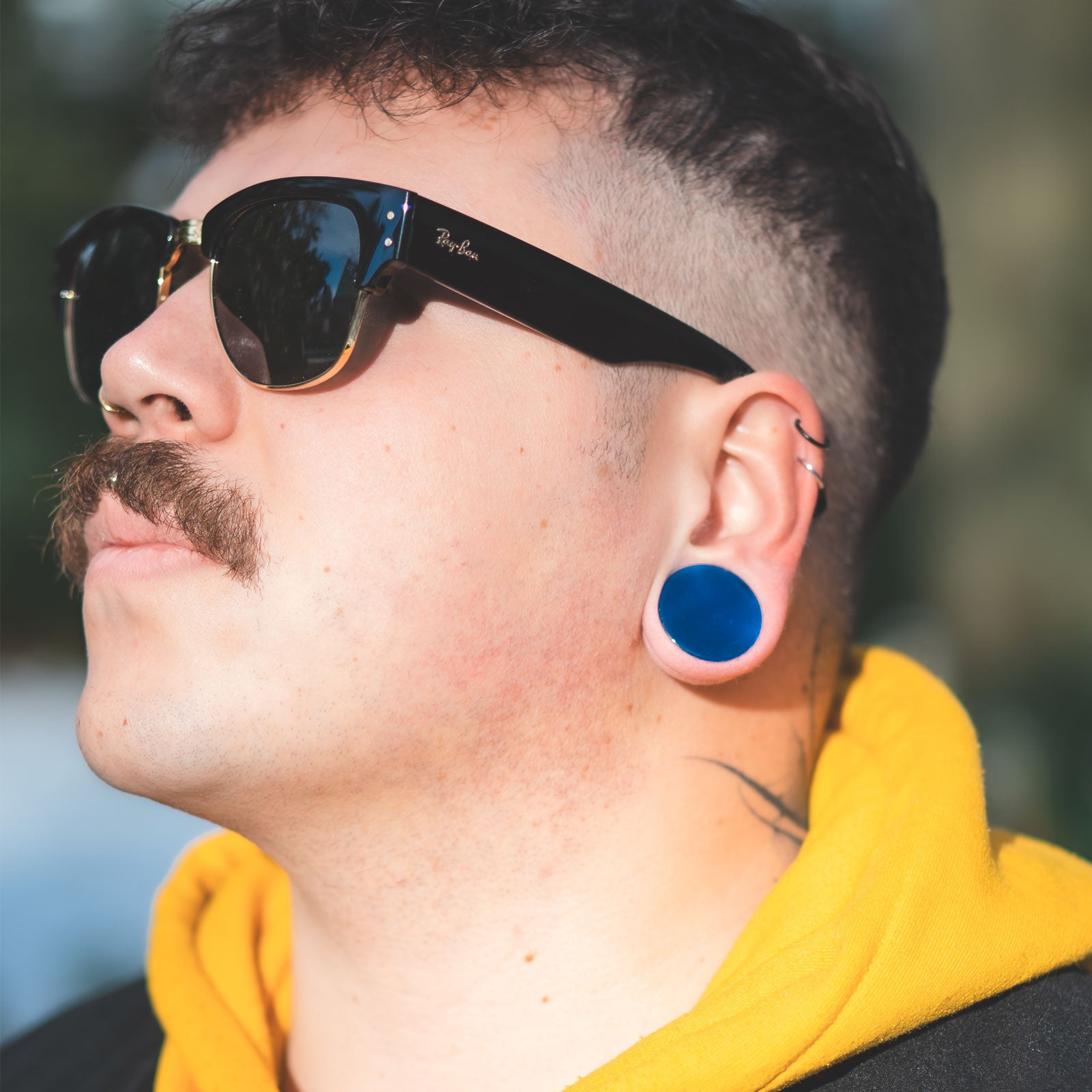 Blue Cat's Eye Glass Double Flare Convex Plug Model Shot