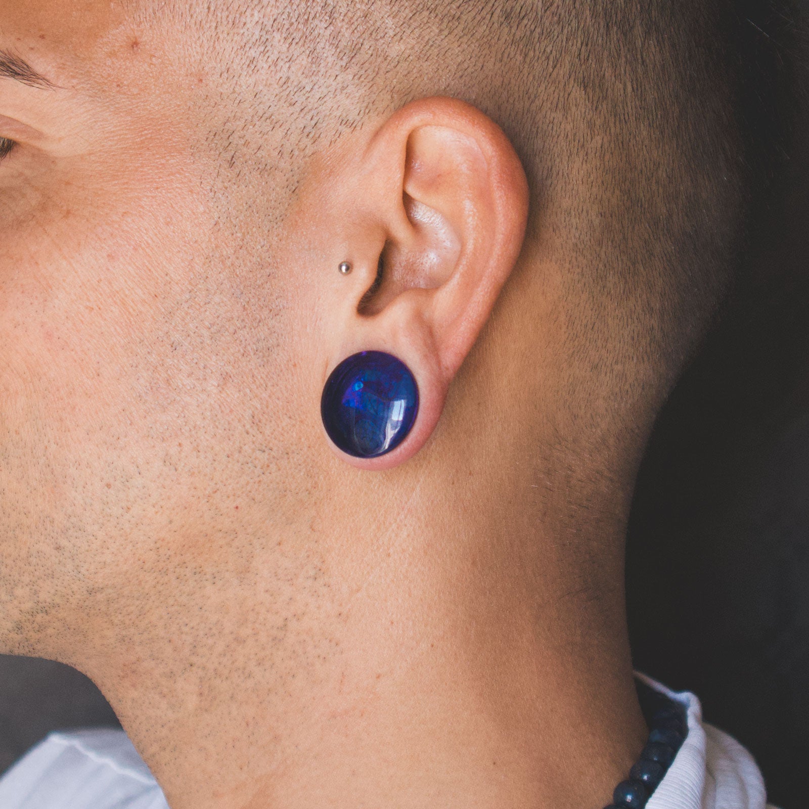 Blue Swirling Smoke Glass Double Flare Convex Plug Model Shot