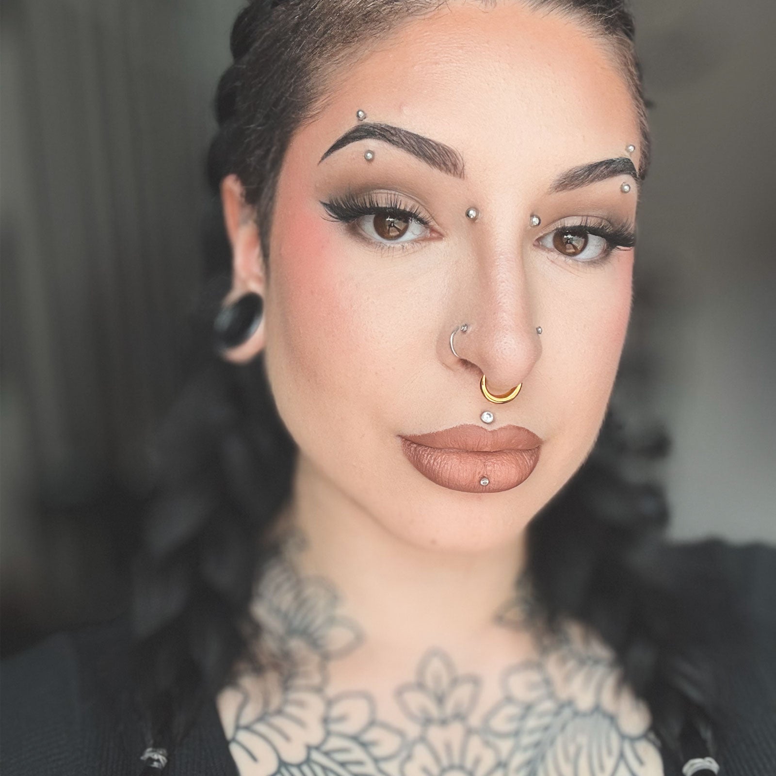 Brass Crescent Seamless Septum Ring Model Shot