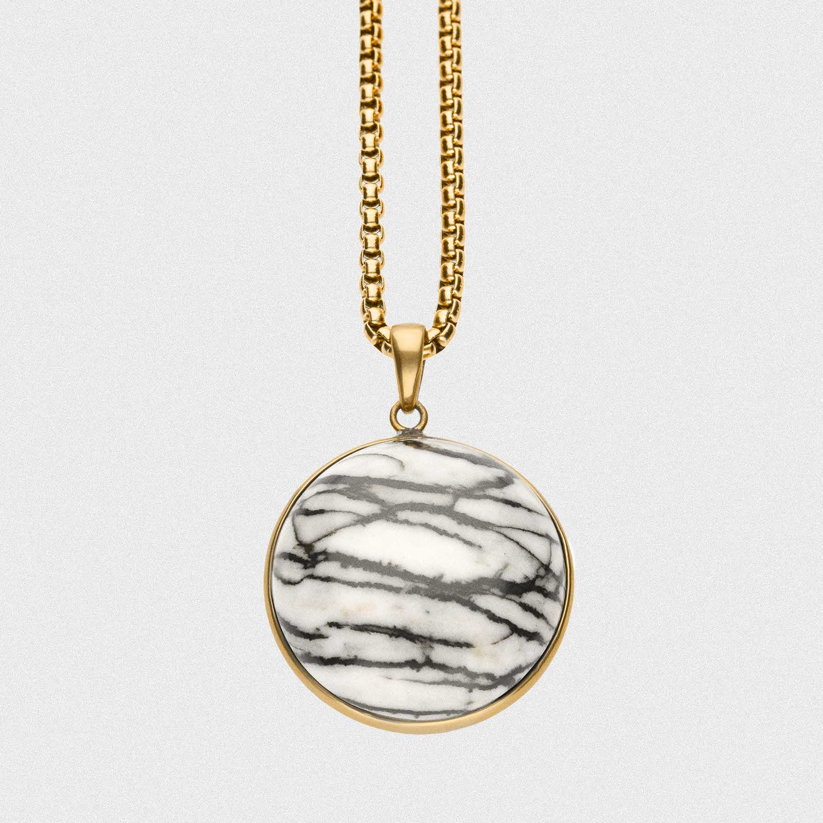 Brass Hearts & Picasso Jasper Pendant With 18k Gold Box Chain