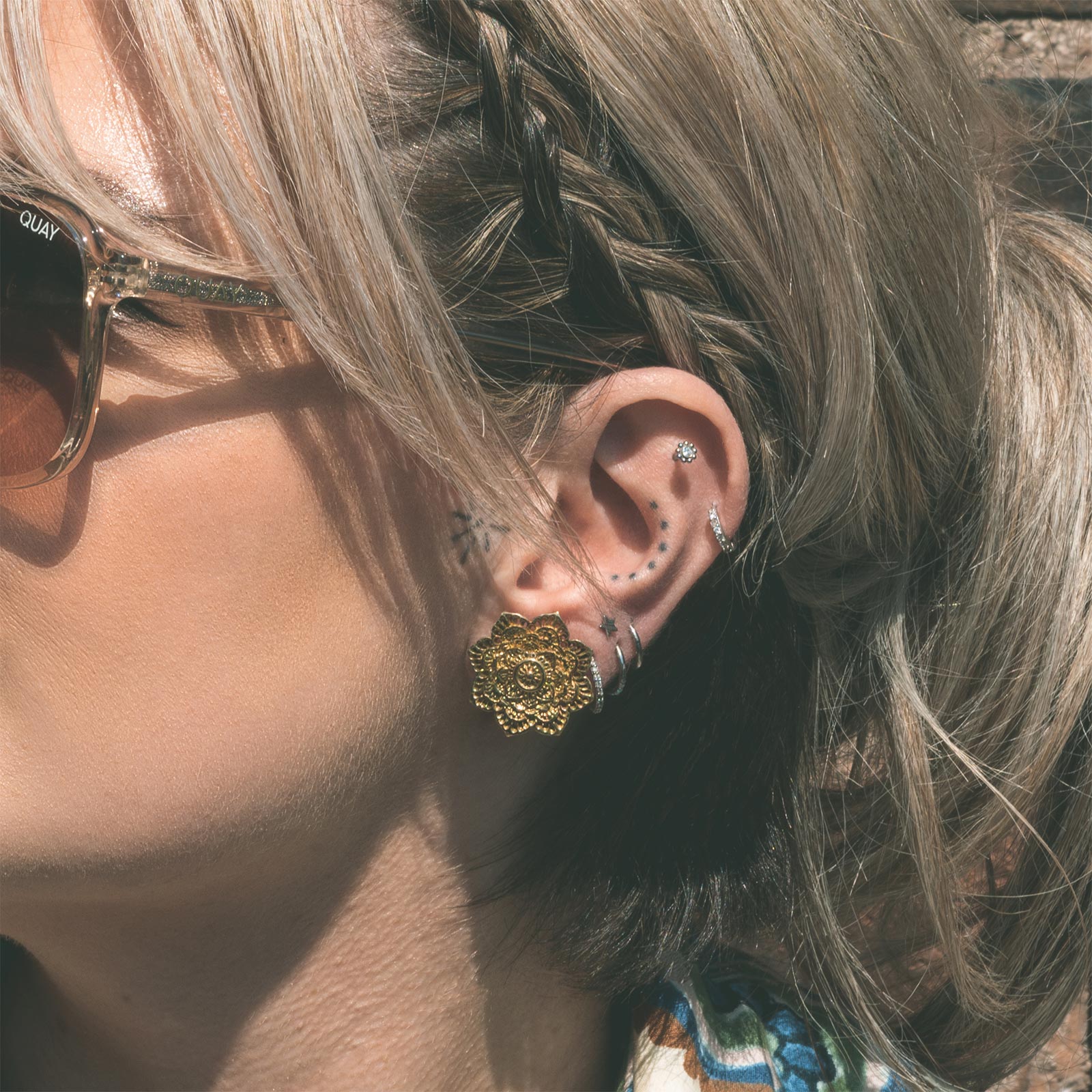 Brass Mandala Double Flare Plug Model Shot