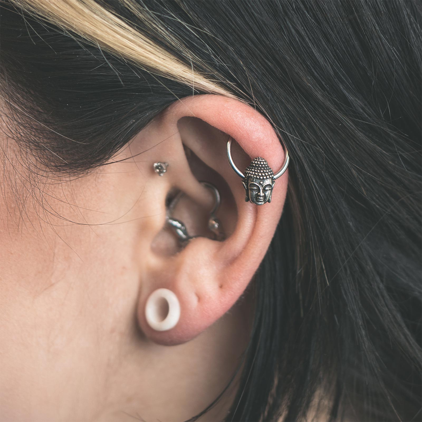 Buddha White Brass & Surgical Steel BCR Ball Closure Ring Model Shot