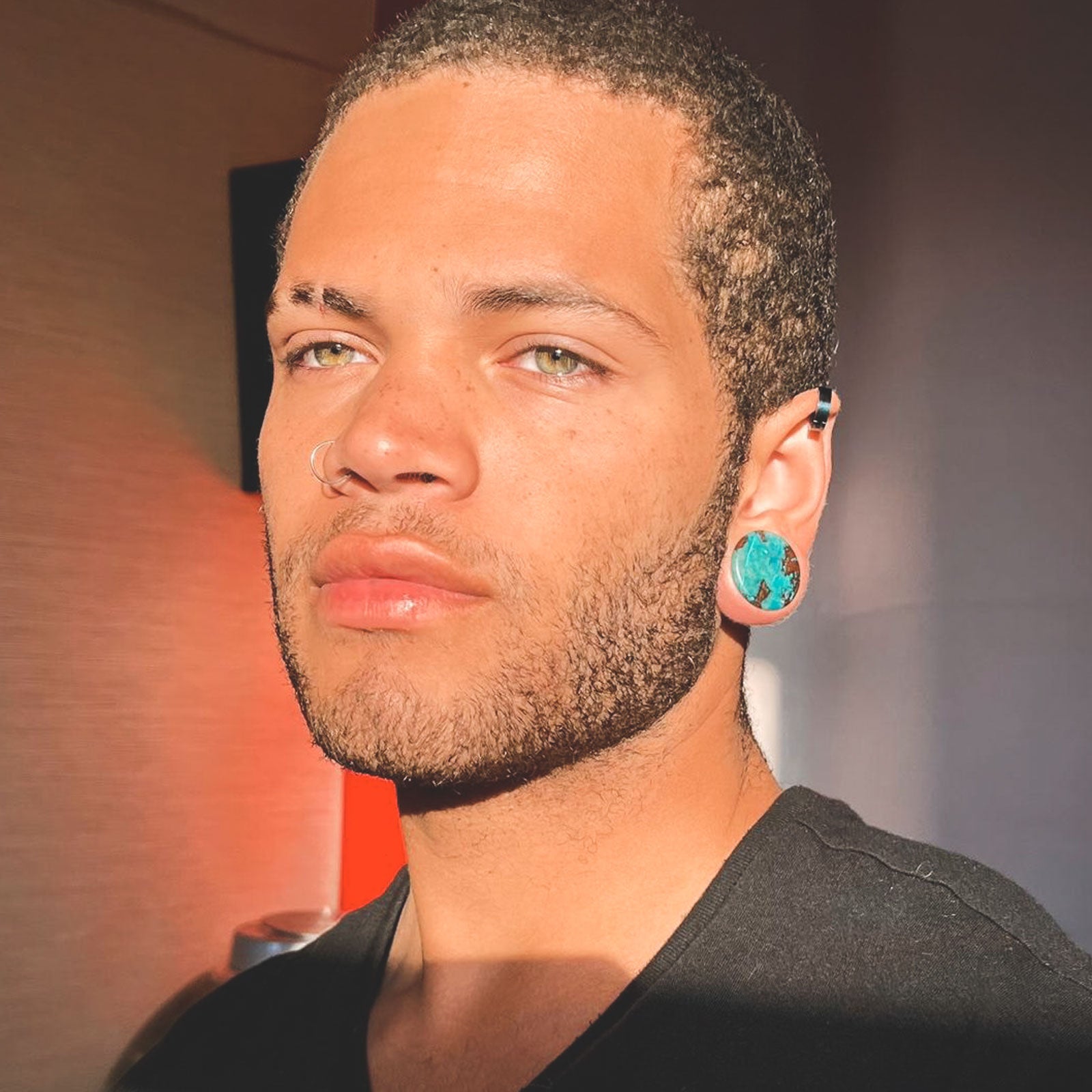 Chrysocolla Double Flare Stone Plug Model Shot