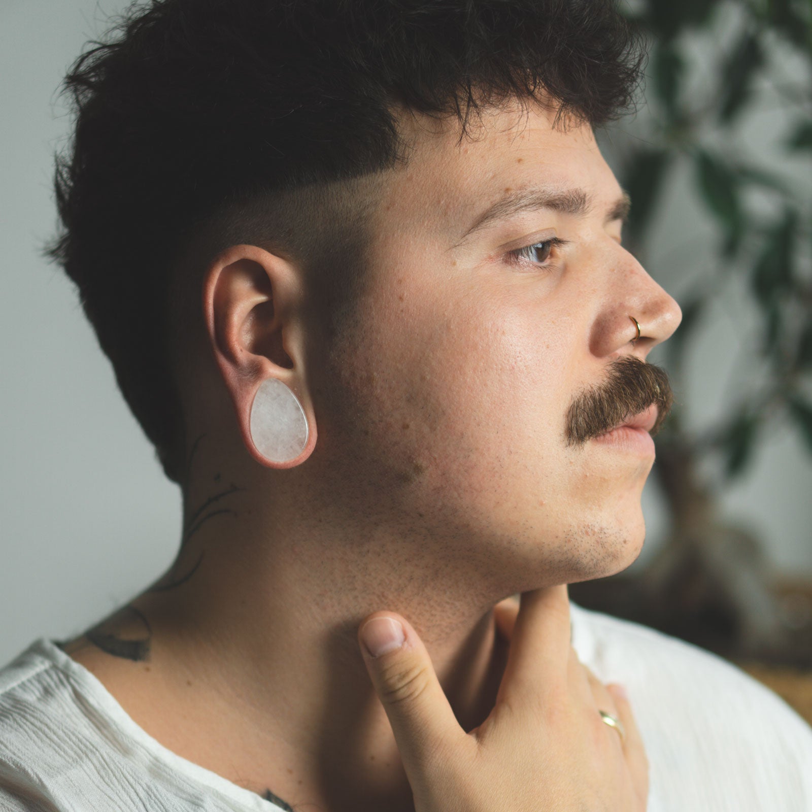 Cloudy Quartz Double Flare Teardrop Plug Model Shot