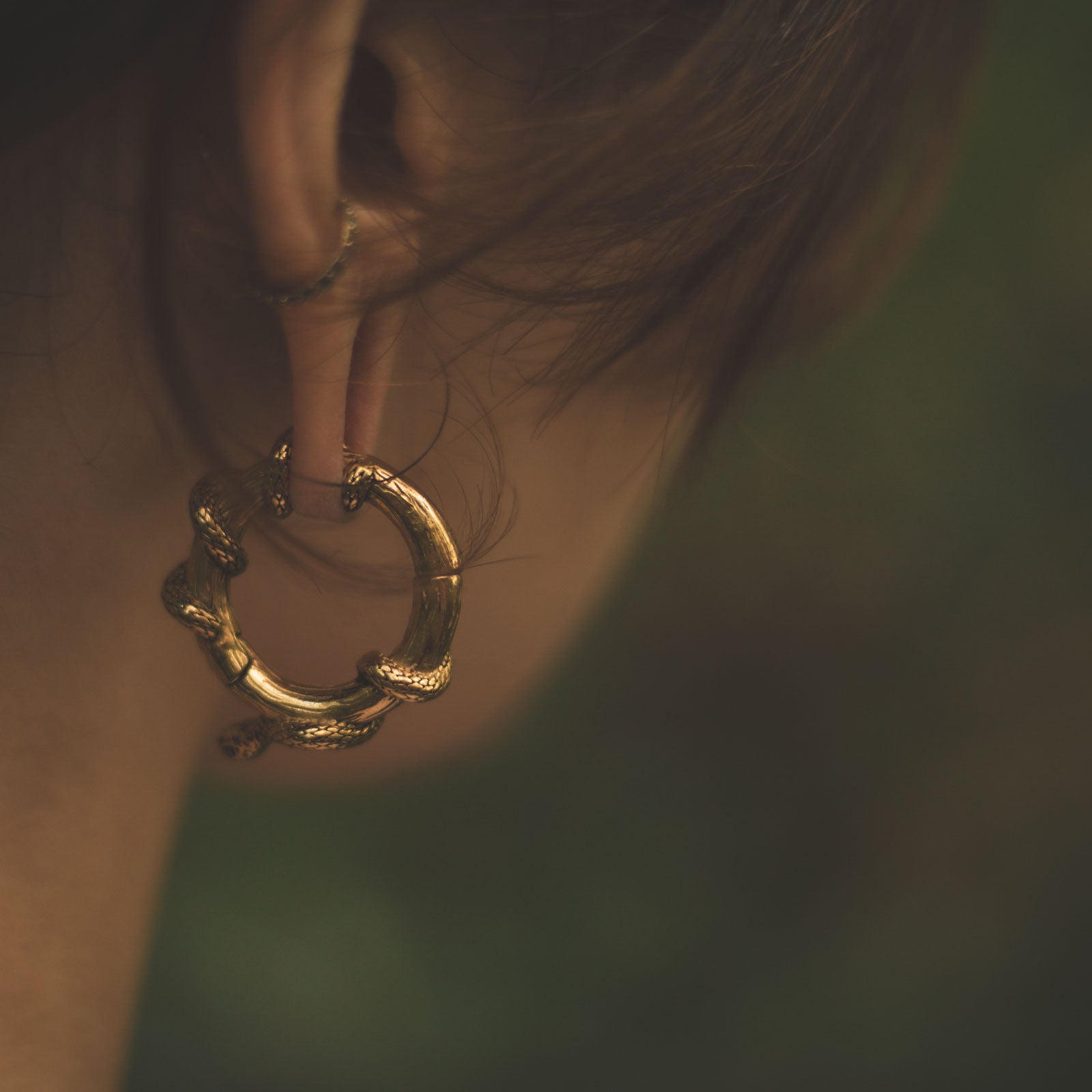 Coiled Snake Gold PVD Magnetic Ear Weight Model Shot