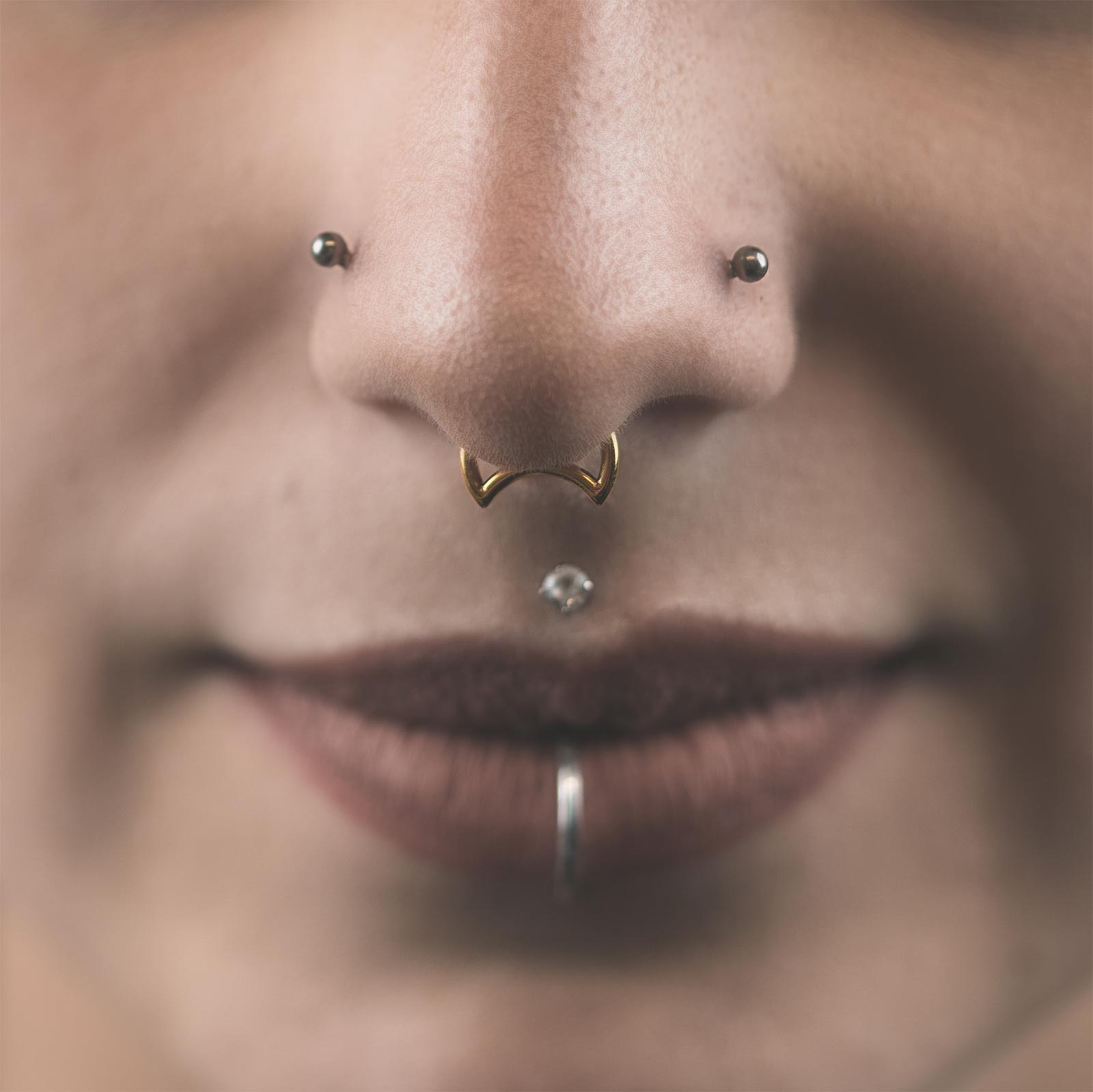 Crescent Gold PVD Titanium Hinged Segment Daith Earring Model Shot