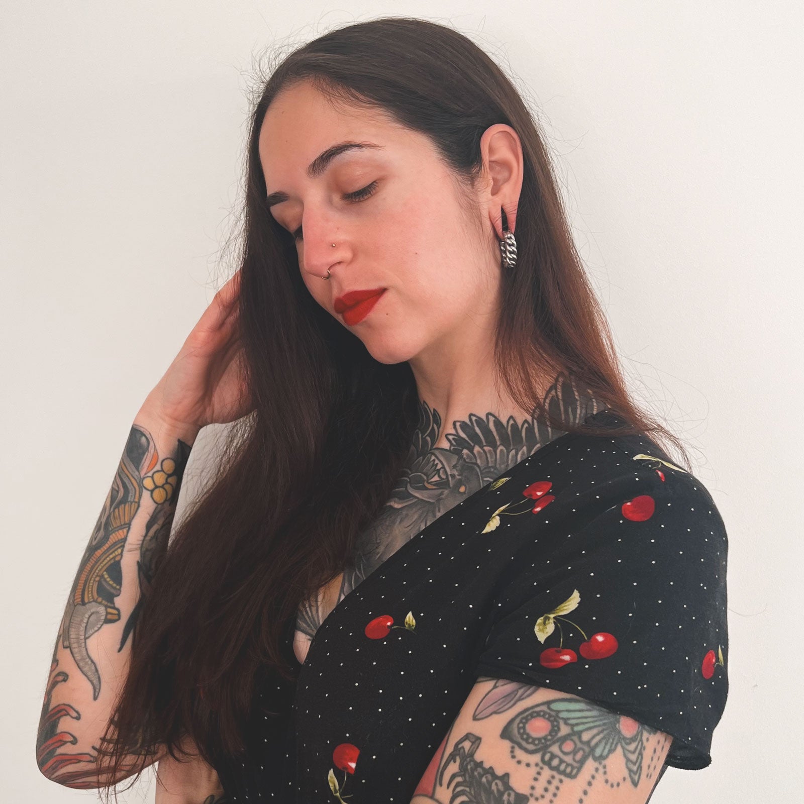 Cuban Link Hoop Surgical Steel Magnetic Ear Weight Model Shot