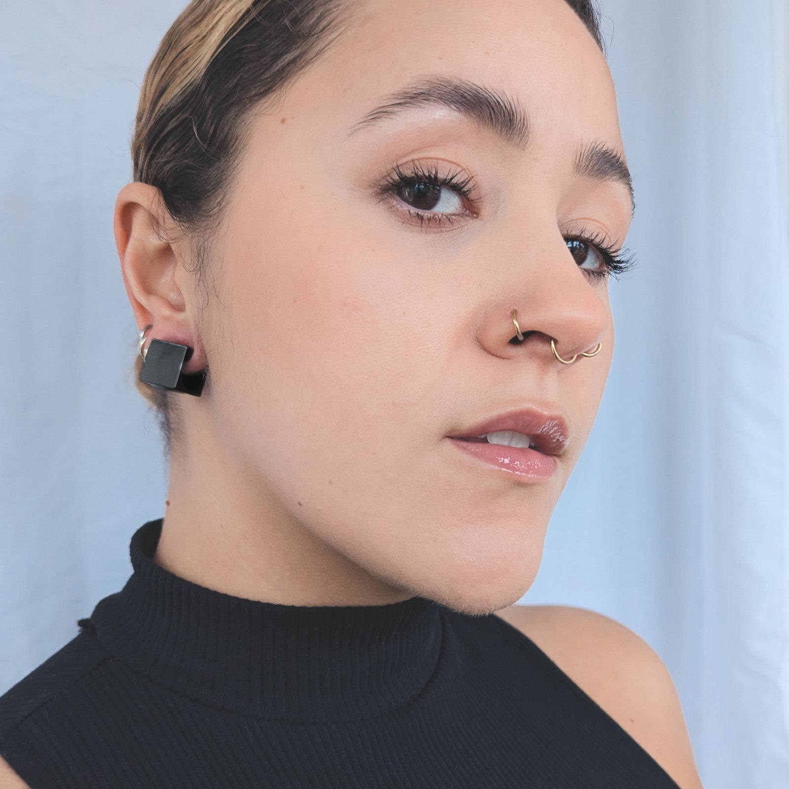 Cube Black PVD Ear Weight Model Shot