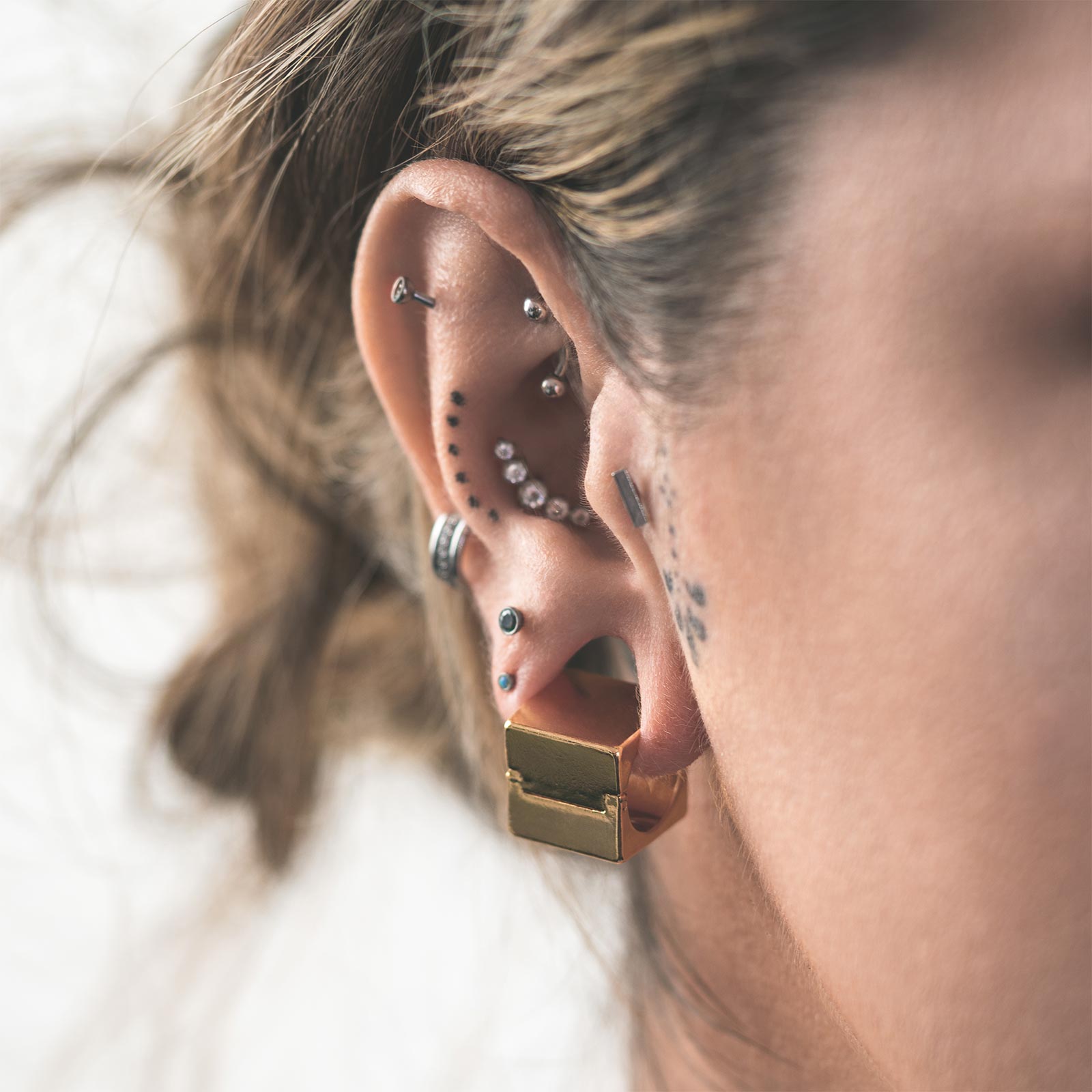 Cube Gold PVD Ear Weight Model Shot One