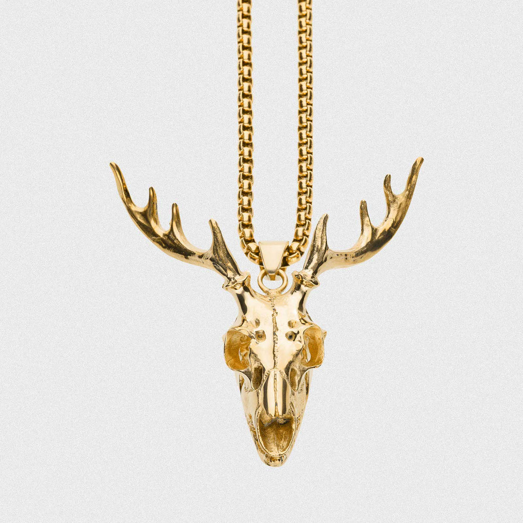 Deer Skull Brass Pendant With 18k Gold Box Chain Brass Necklace - Main Image