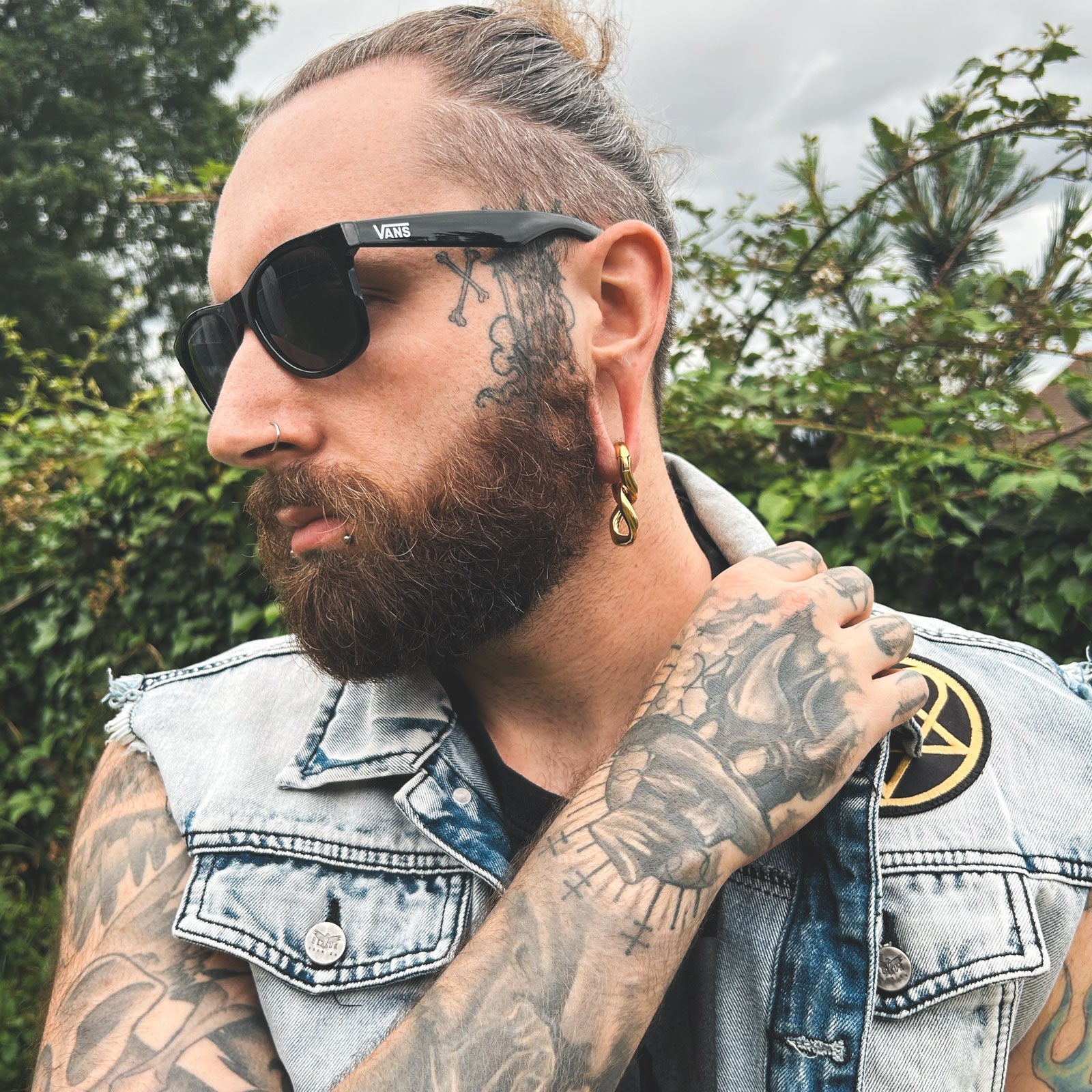 Double Cuban Link Gold PVD Magnetic Ear Weight Model Shot