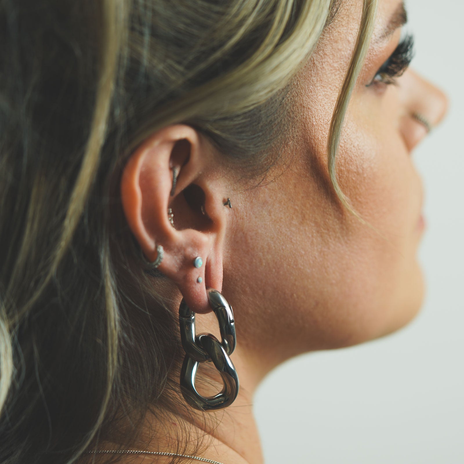 Double Cuban Link Surgical Steel Magnetic Ear Weight Model Shot