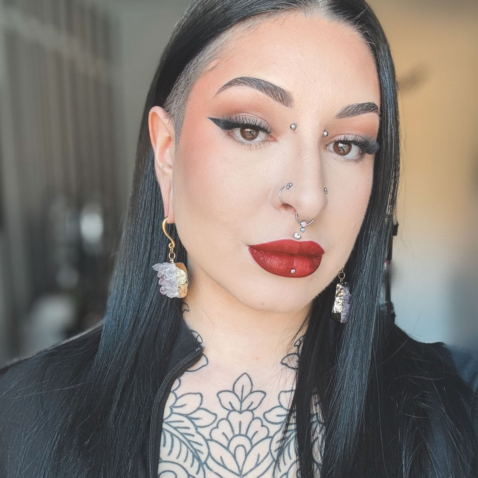 Double Flash Lavender Synth Opal Titanium BCR Ball Close Ring Model Shot