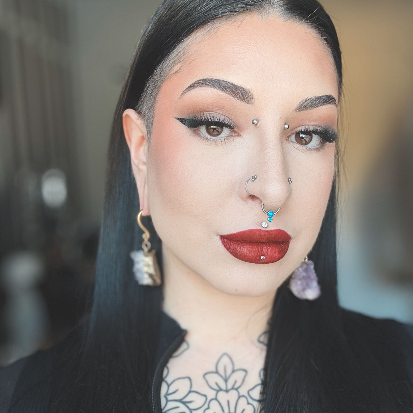 Double Pacific Blue Synth Opal Titanium BCR Ball Close Ring Model Shot