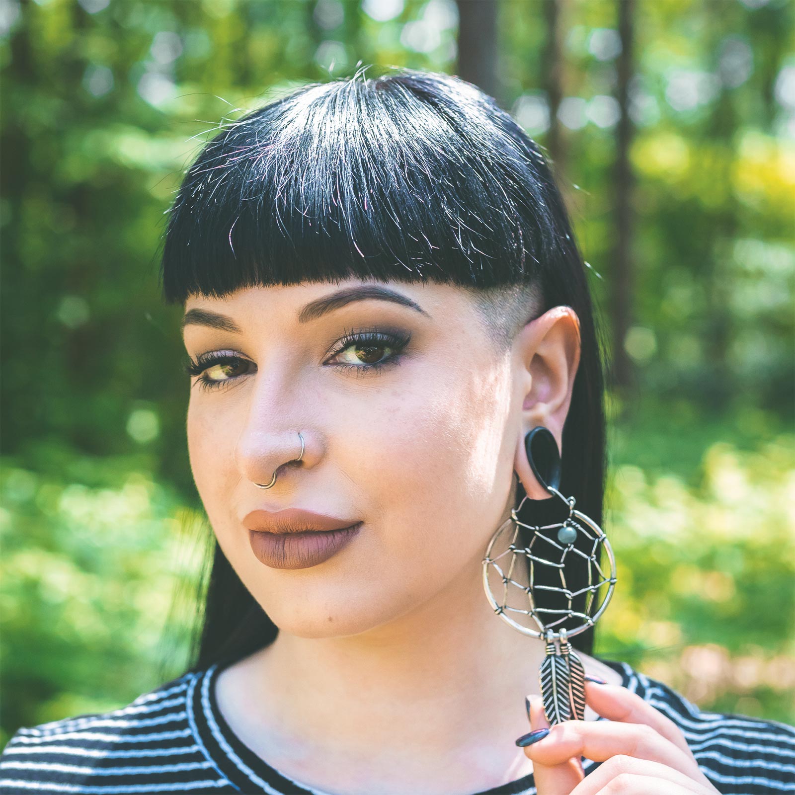 Dreamcatcher Antique Silver Plug Hoops Model Shot