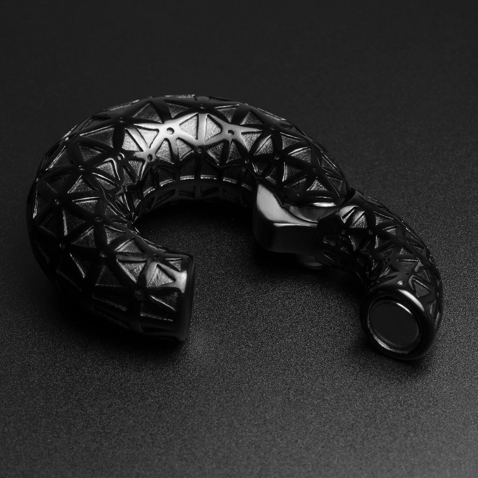 Engraved Geometric Black PVD Magnetic Ear Weight Open