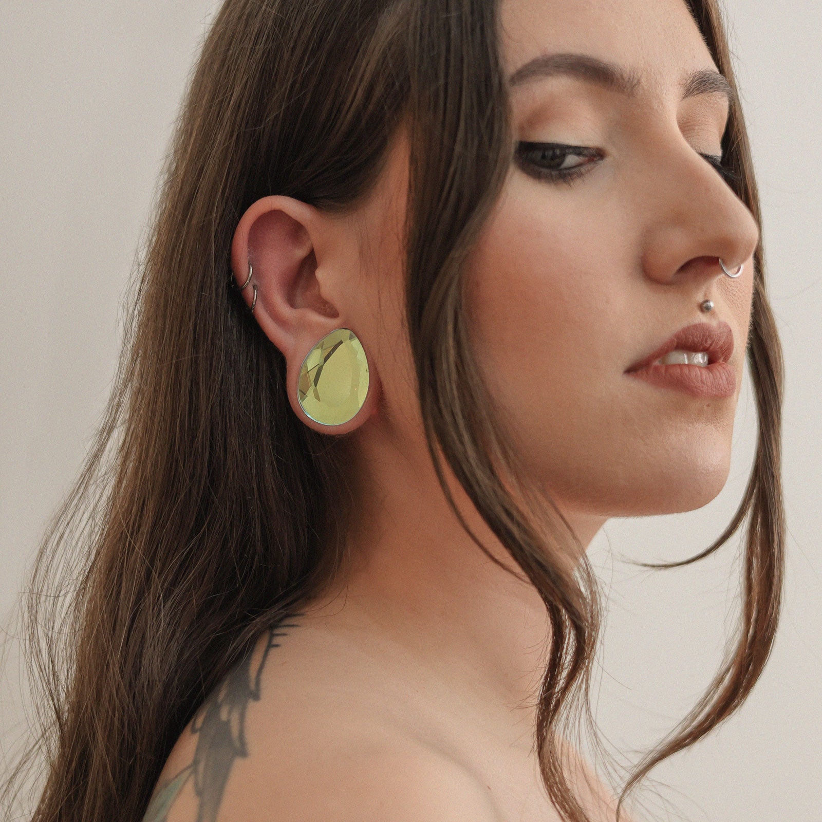 Faceted Aurora Glass Double Flare Teardrop Plug Model Shot