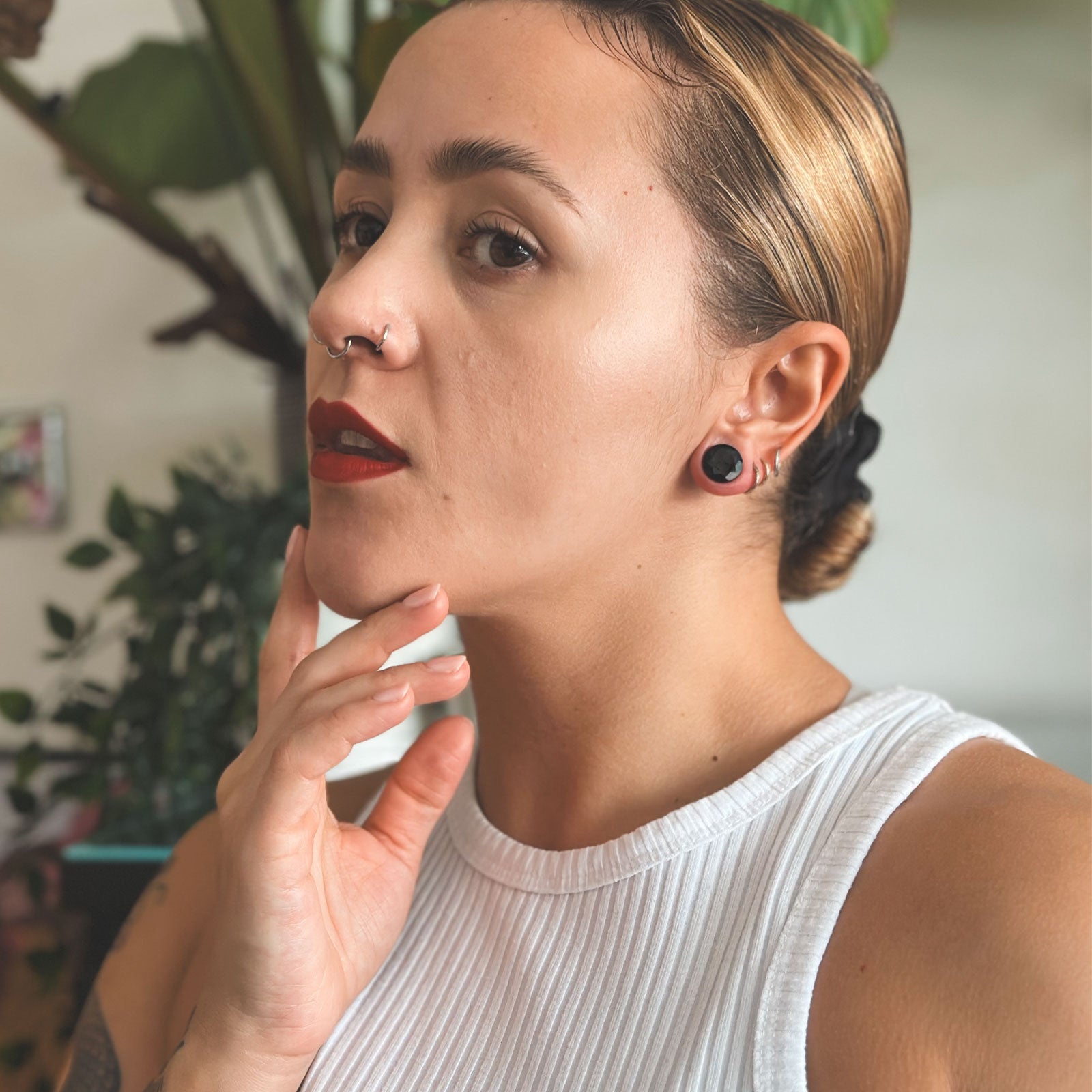 Faceted Black Agate Double Flare Plug Model Shot