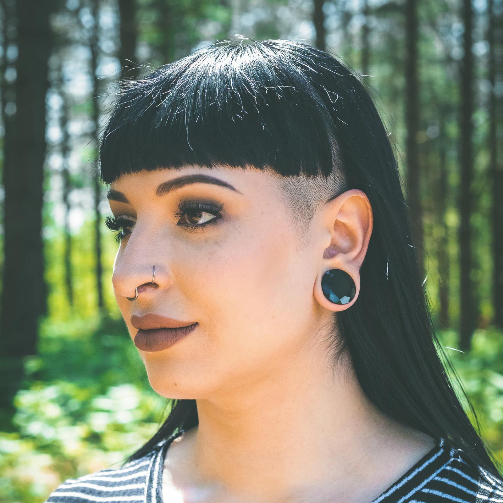 Faceted Black Glass Double Flare Plug Model Shot