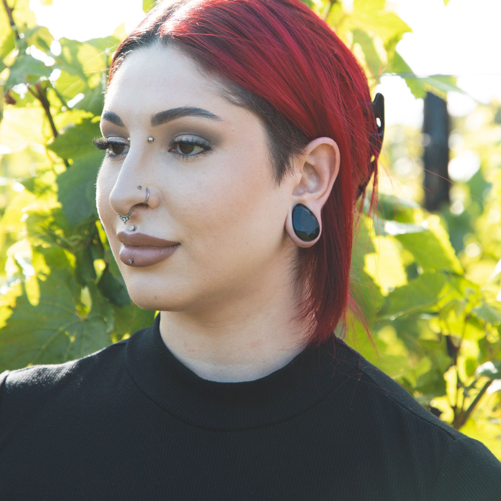 Faceted Black Glass Double Flare Teardrop Plug Model Shot Larger Size