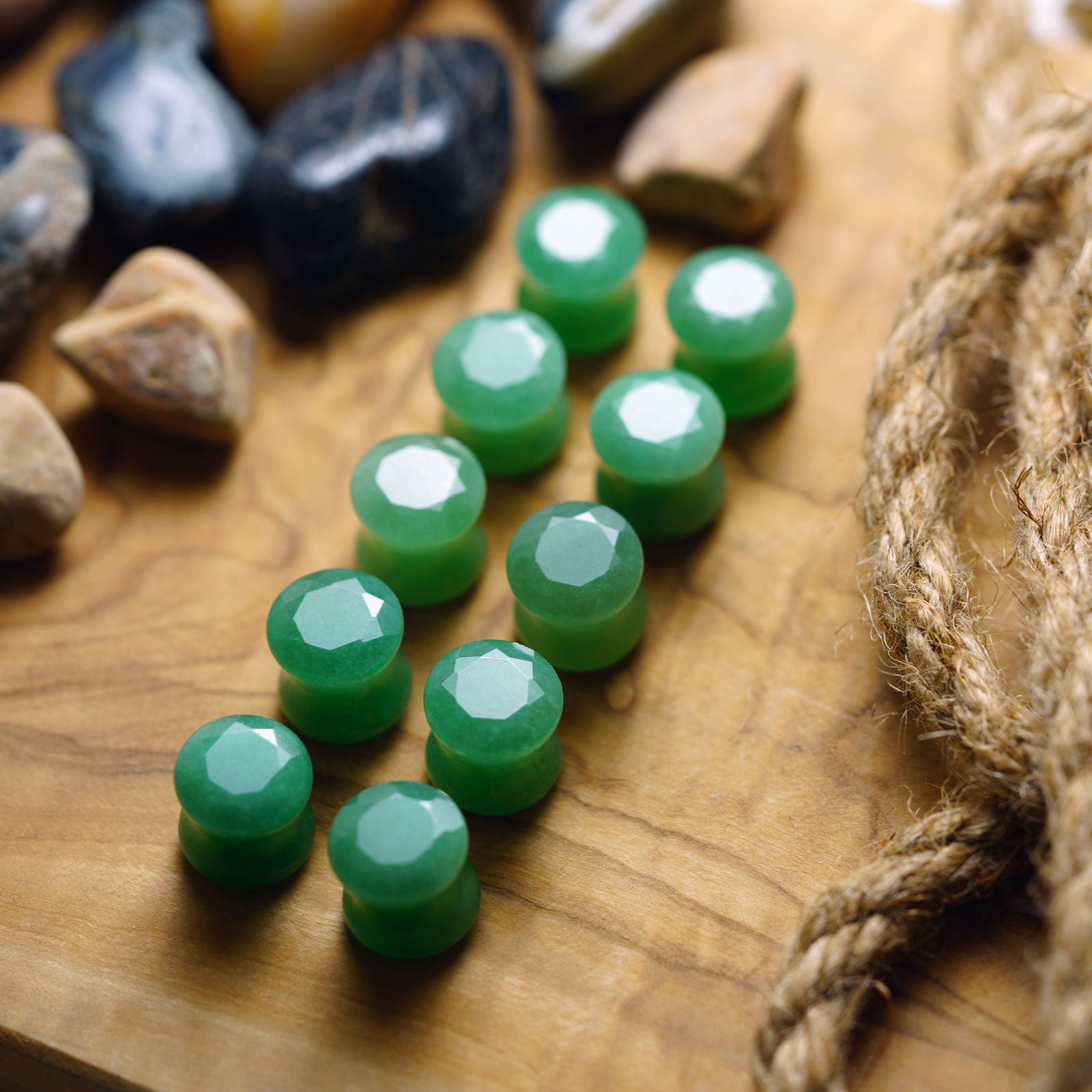Faceted Green Aventurine Double Flare Plug Group Shot