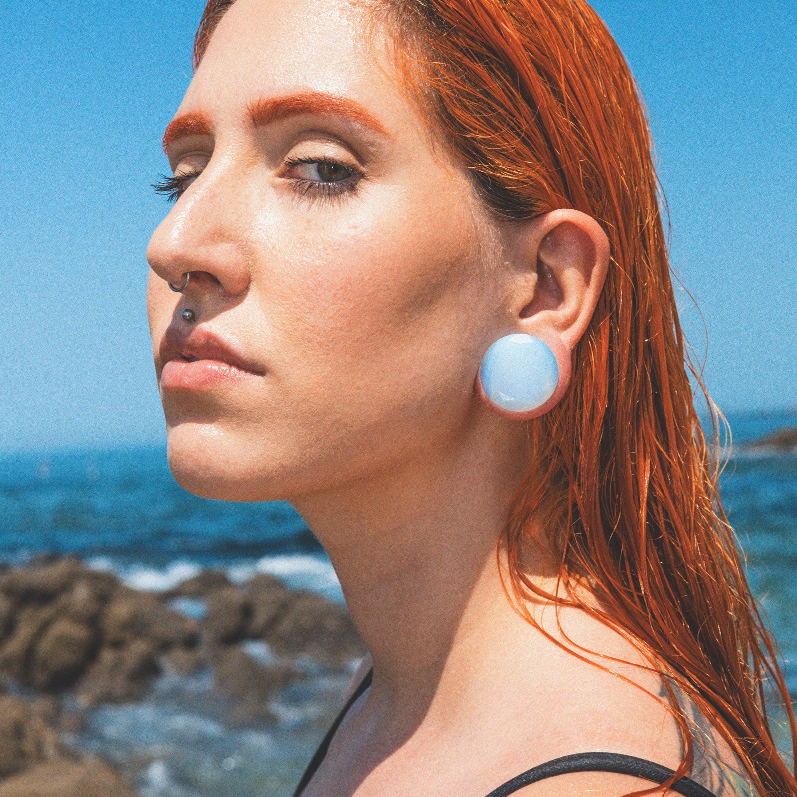 Faceted Opalite Double Flare Plug Model Shot