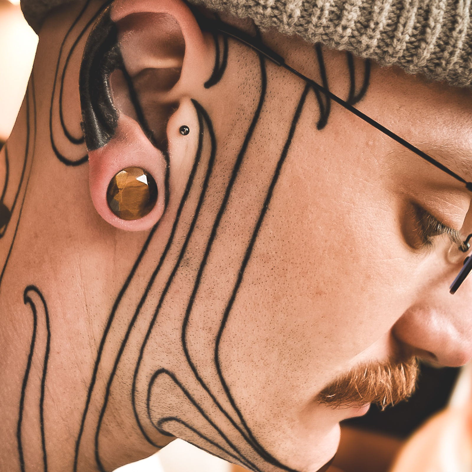 Faceted Yellow Tigers Eye Double Flare Plug Model Shot